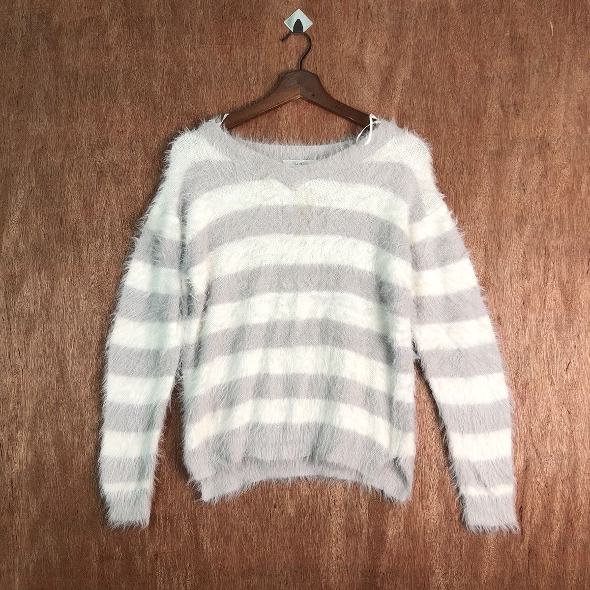 Homespun Knitwear Japan Stripe White Grey Mohair Knitwear Kurt Cobain style Size US M / EU 48-50 / 2 - 1 Thumbnail