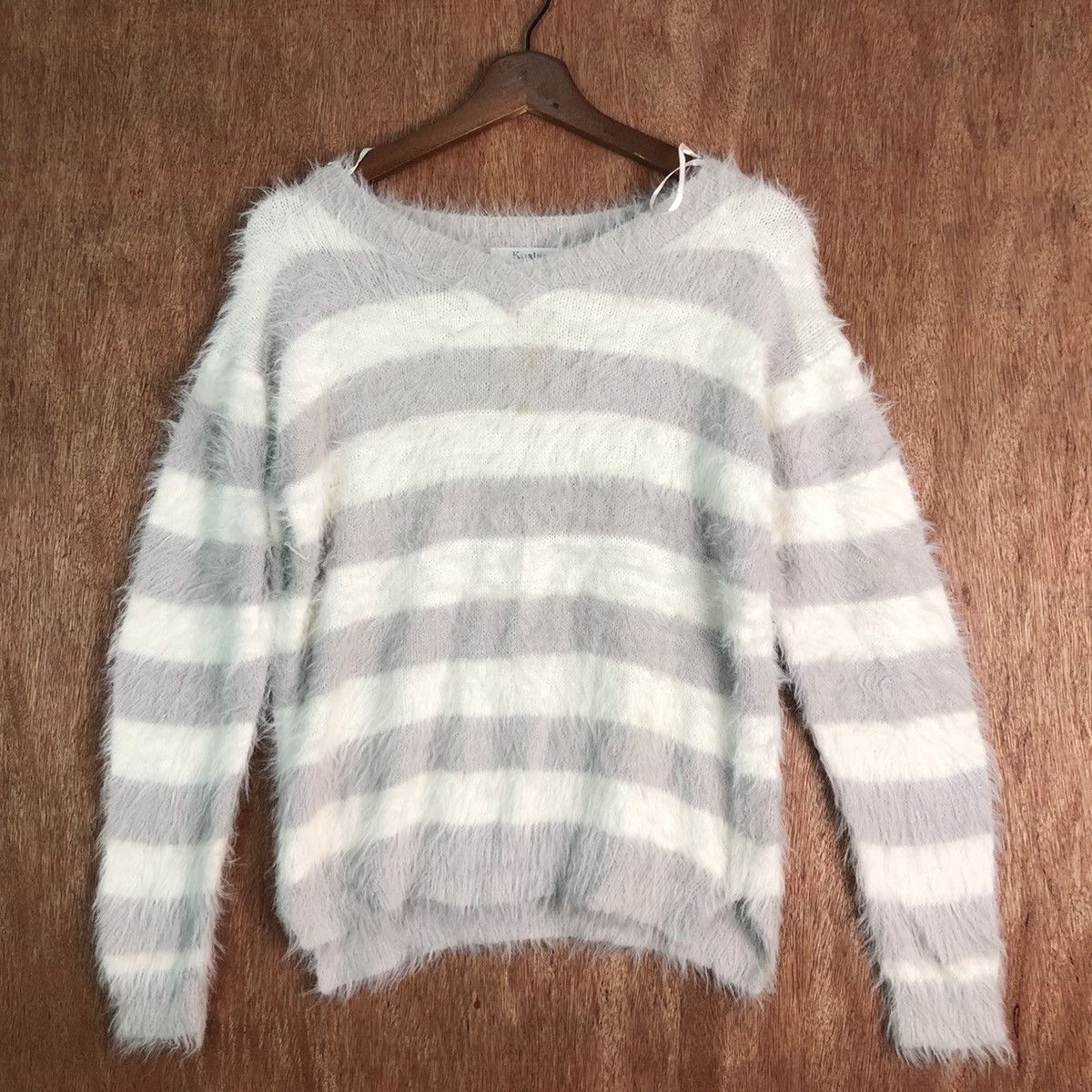 Homespun Knitwear Japan Stripe White Grey Mohair Knitwear Kurt Cobain style Size US M / EU 48-50 / 2 - 3 Thumbnail