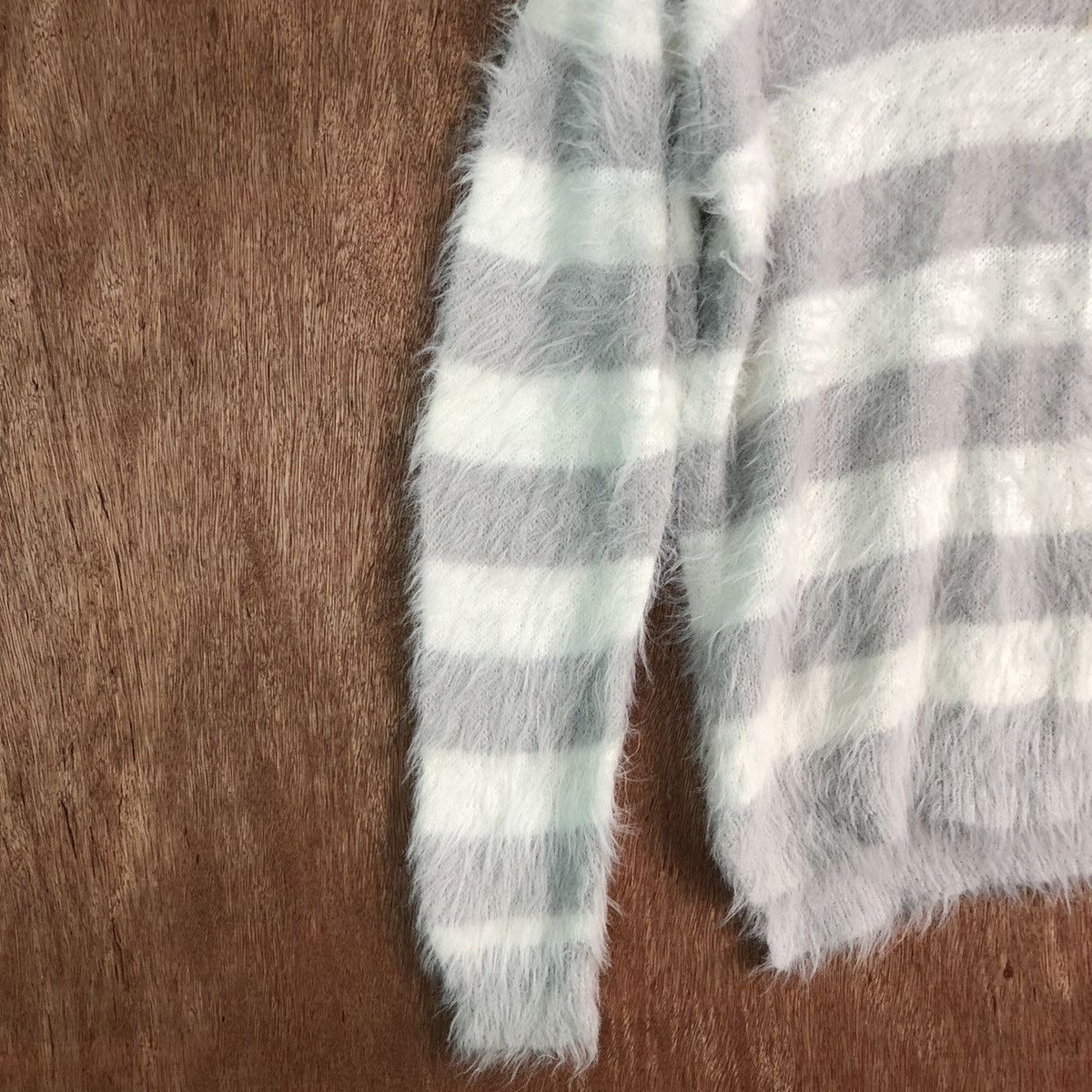 Homespun Knitwear Japan Stripe White Grey Mohair Knitwear Kurt Cobain style Size US M / EU 48-50 / 2 - 7 Thumbnail