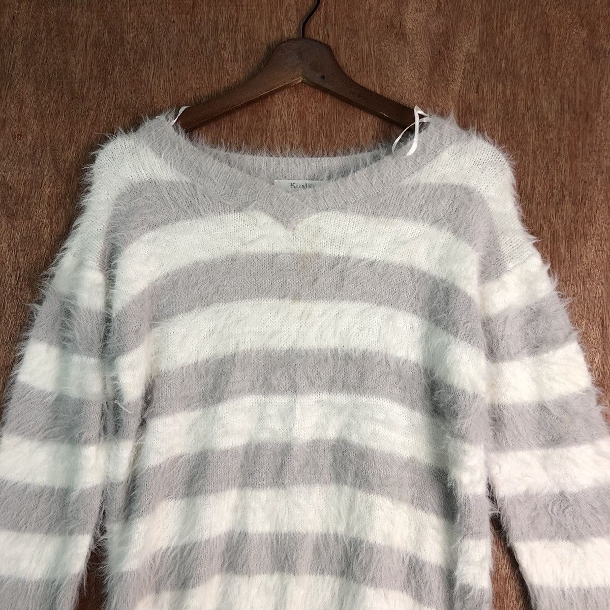 Homespun Knitwear Japan Stripe White Grey Mohair Knitwear Kurt Cobain style Size US M / EU 48-50 / 2 - 2 Thumbnail