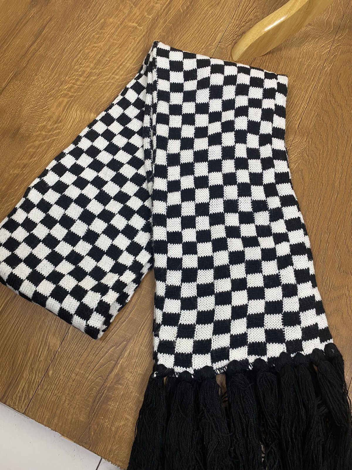 Vintage Checkered Board Black & White Scarf Muffler Size ONE SIZE - 4 Thumbnail