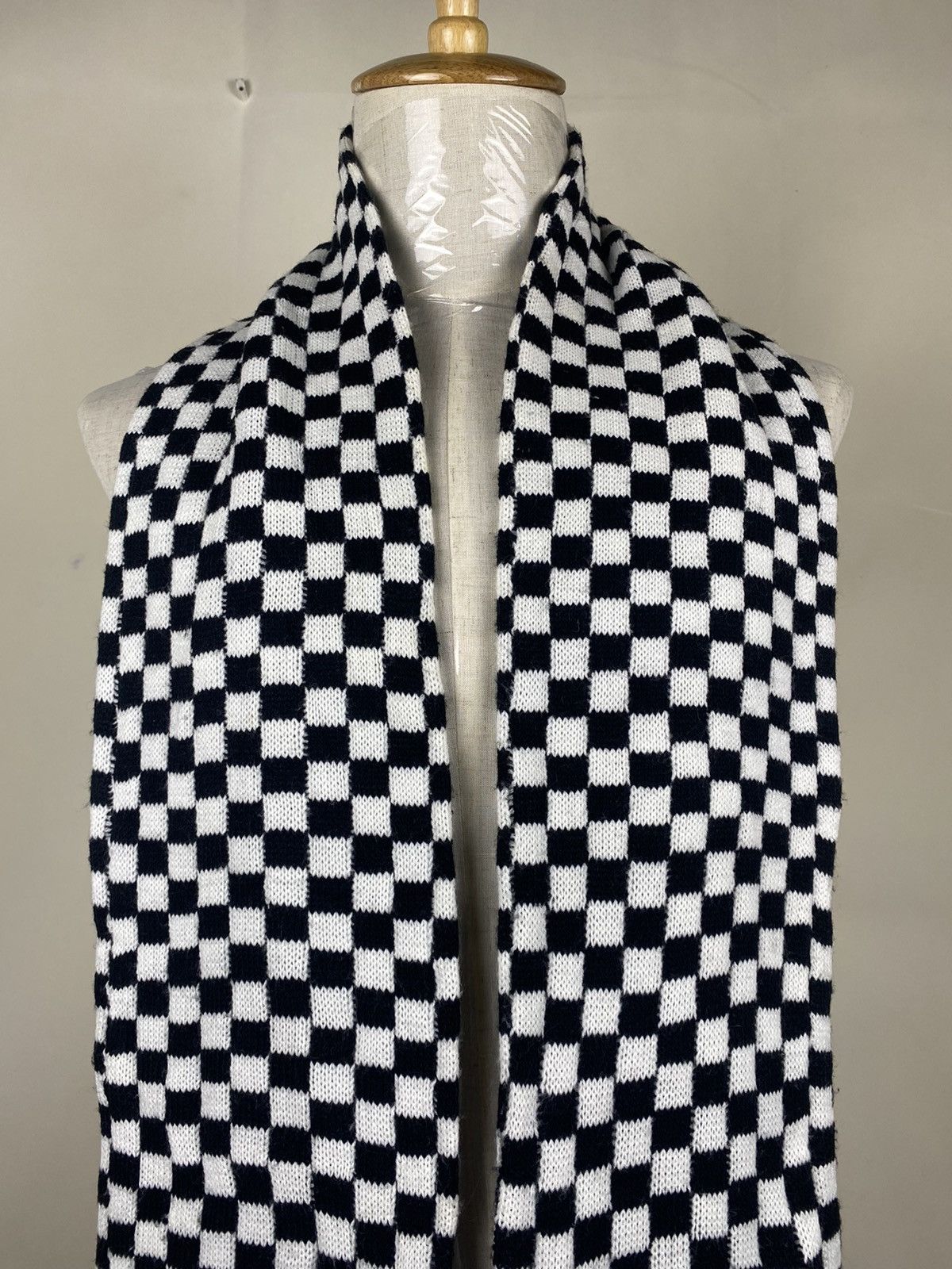 Vintage Checkered Board Black & White Scarf Muffler Size ONE SIZE - 2 Thumbnail