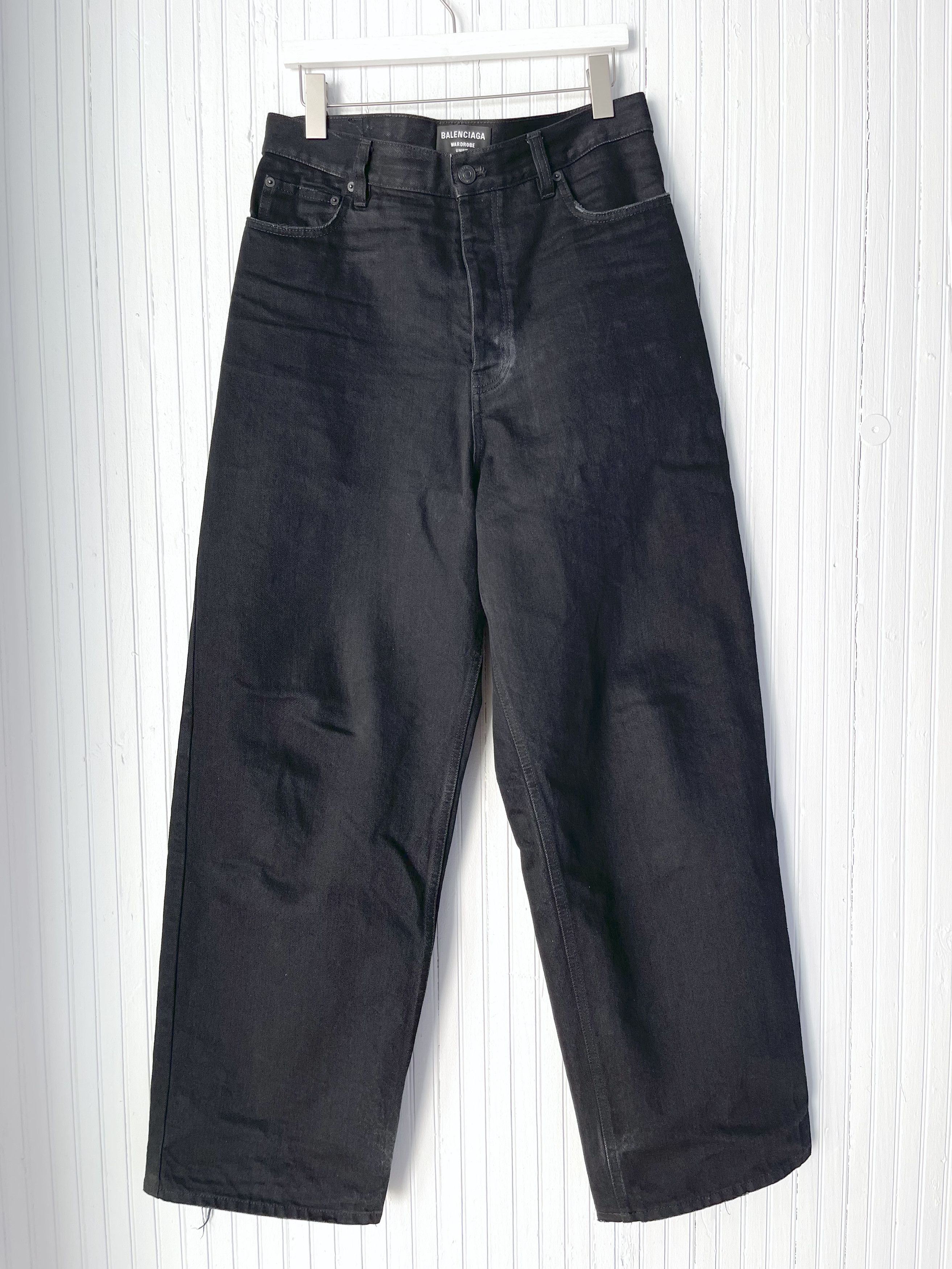 image of Balenciaga Summer 22 Red Carpet Baggy Torn Hem Jeans (M) Fits 32 in Black, Men's