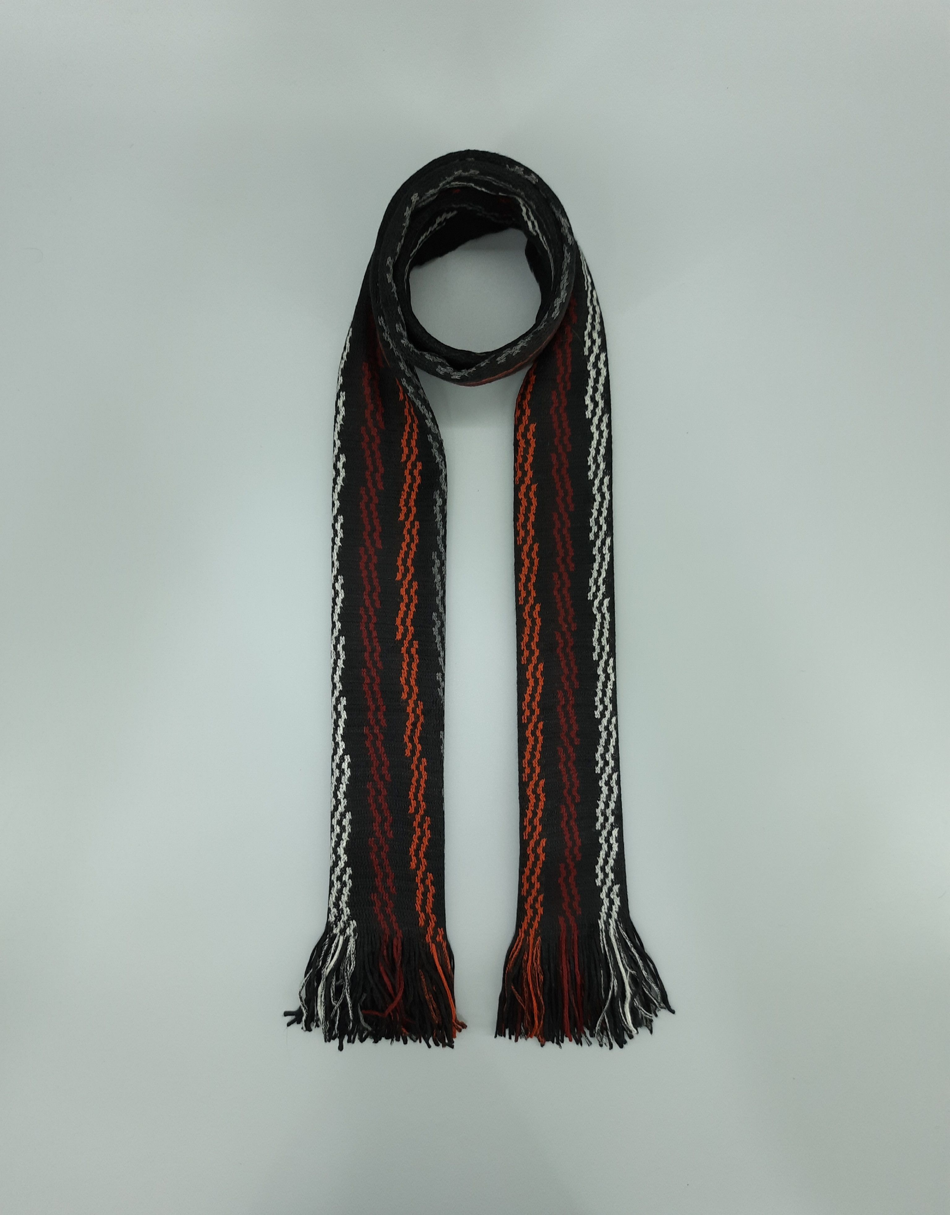 HIROKO KOSHINO HOMME Black Striped Muffler top Fringes Scarf Japan Fashion Designer