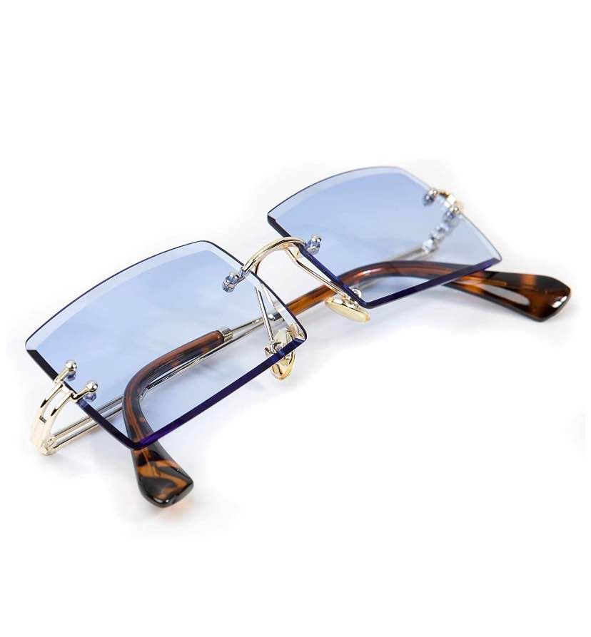 Streetwear Mens Rimless Buffs Glasses Rectangular Gold Blue Lens | Grailed