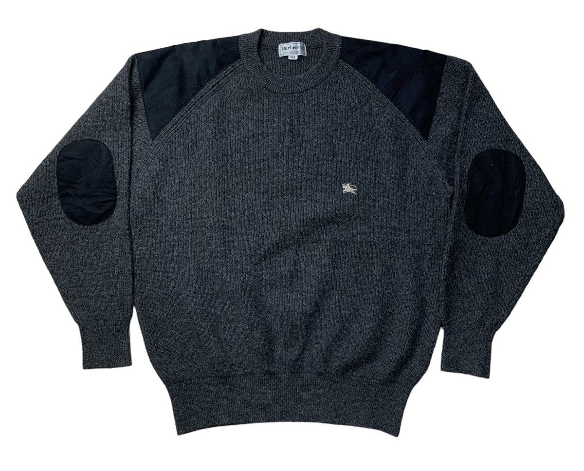 Vintage Burberry Embroidered Logo Wool Sweater Grey