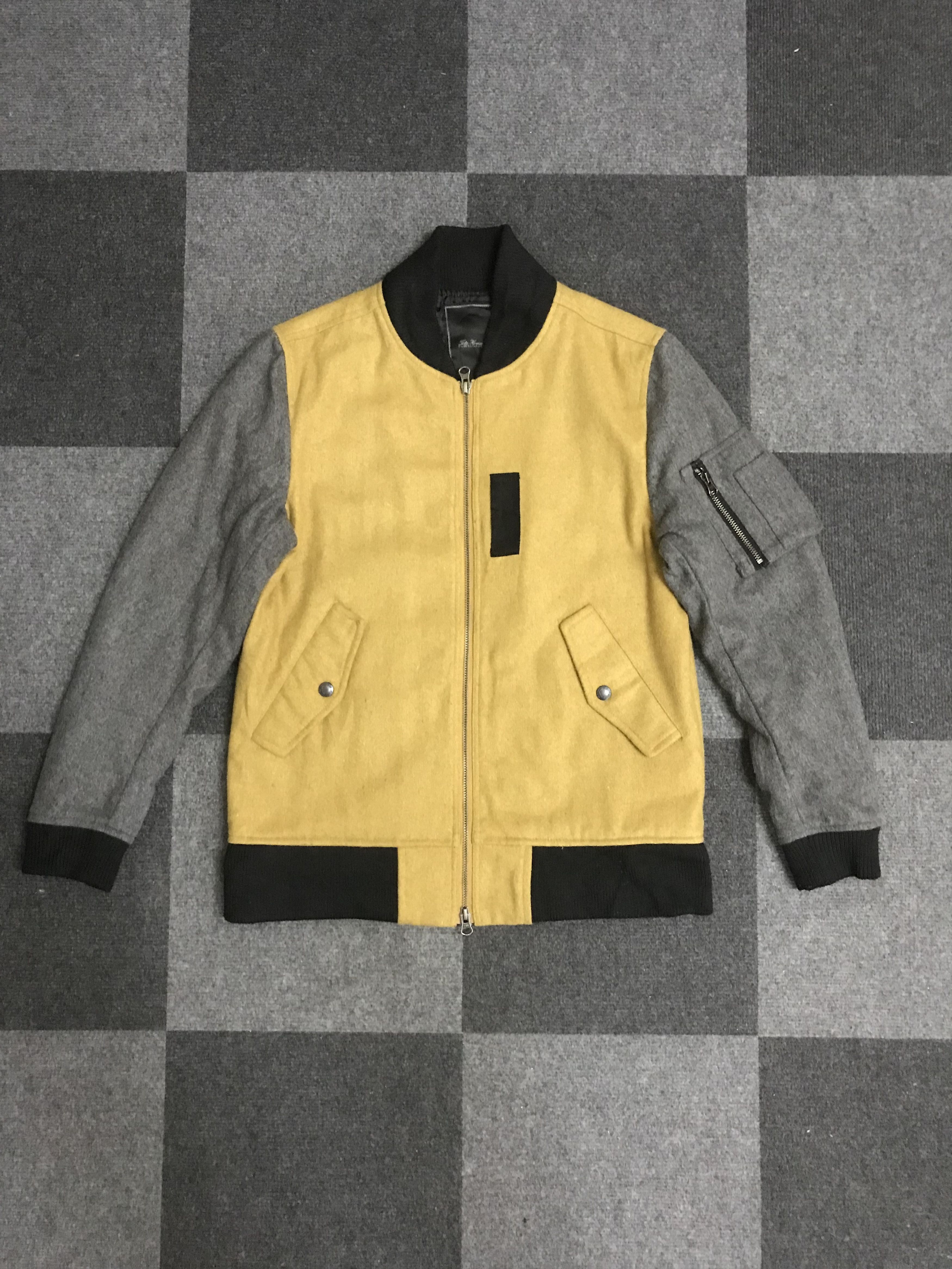 Image of J49 Tete Homme Varsity Bomber Wool Jacket in Gray Yellow, Men's (Size XS)