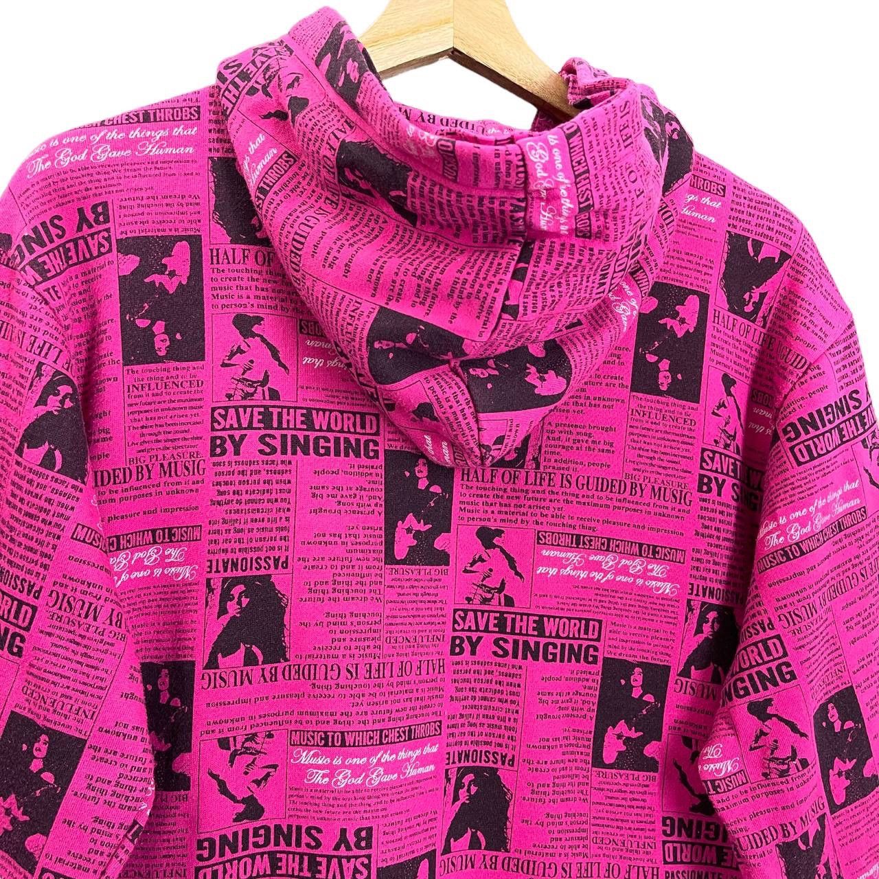 Vintage Save The World By Singing Allover Print Zipper Hoodi