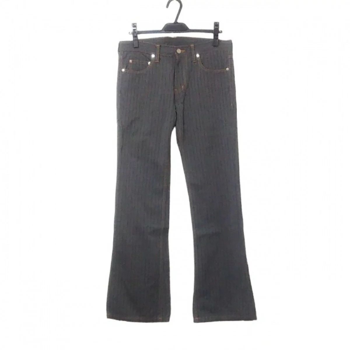 Cropped Pants Gray Striped Pattern Zip Fly