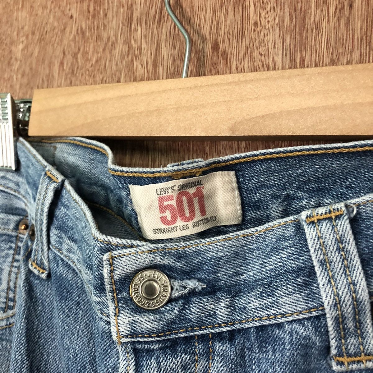 Levi's 501 Levis Blue Distressed Denim jeans pants #6374 Size US 35 - 8 Thumbnail