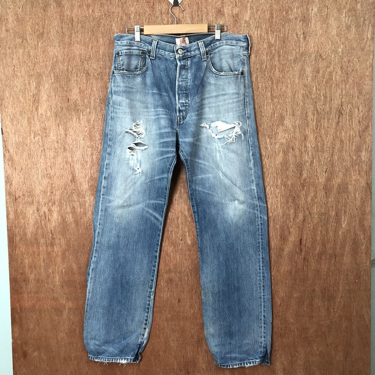 Levi's 501 Levis Blue Distressed Denim jeans pants #6374 Size US 35 - 1 Thumbnail