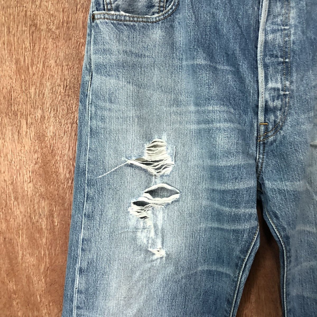 Levi's 501 Levis Blue Distressed Denim jeans pants #6374 Size US 35 - 4 Thumbnail