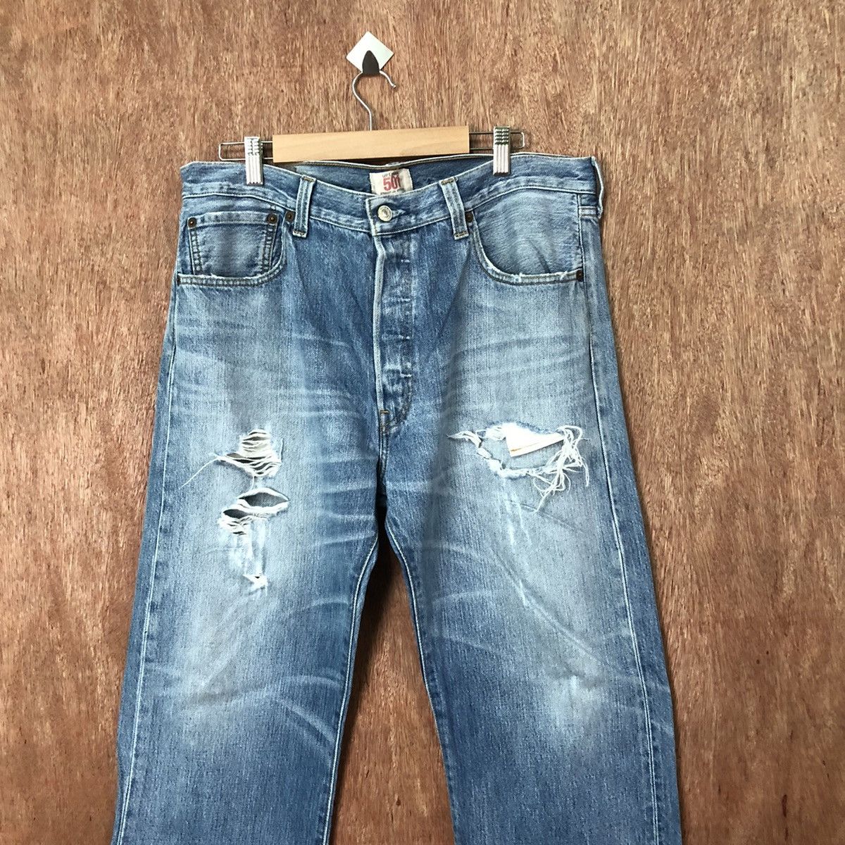 Levi's 501 Levis Blue Distressed Denim jeans pants #6374 Size US 35 - 2 Thumbnail