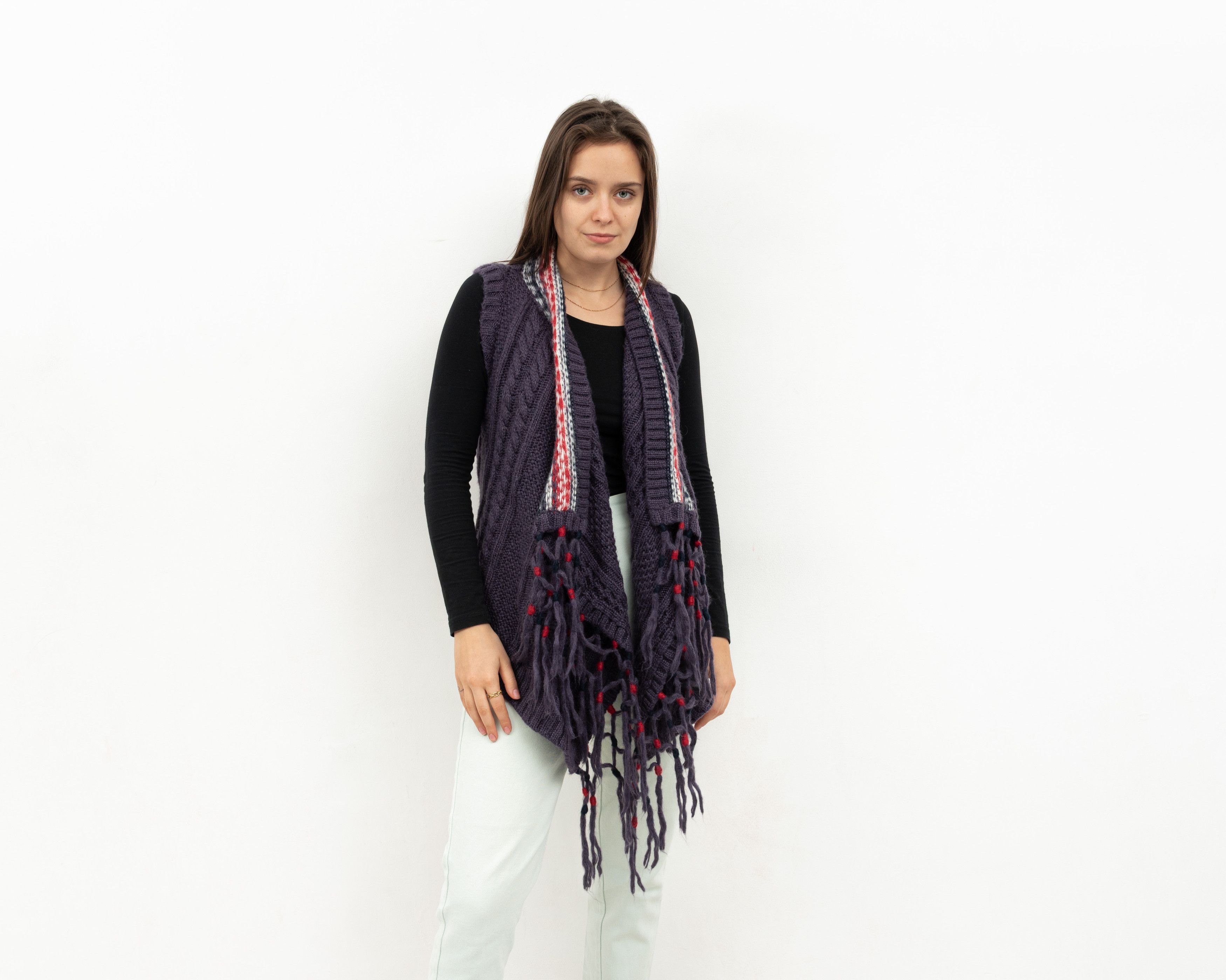 Other × Vintage Wool Vest Tank Gilet Cardigan Waistcoat Fringe Winter Warm Size S / US 4 / IT 40 - 1 Thumbnail