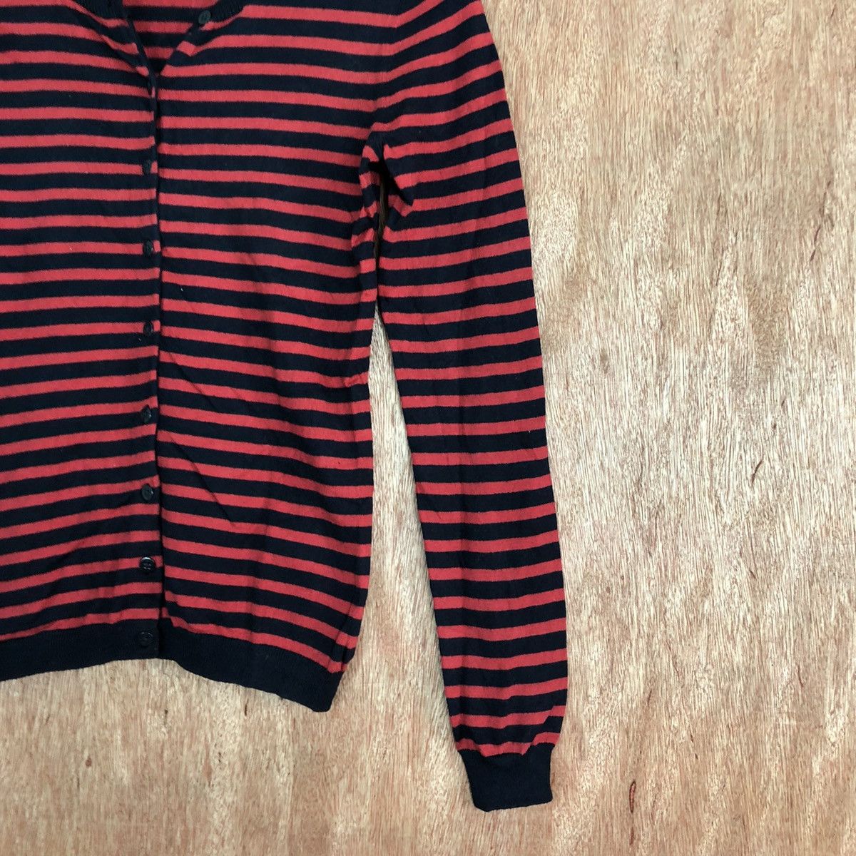 Japanese Brand × OVER THE STRiPES Banana Republic Stripes Black Red Cardigan #6111 Size US XS / EU 42 / 0 - 5 Thumbnail