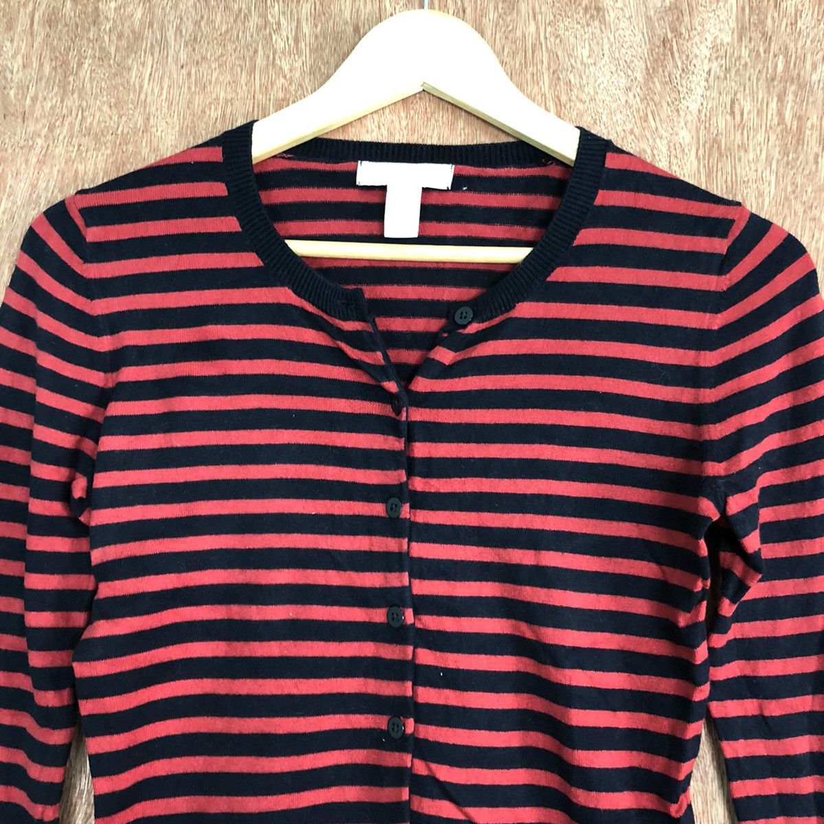 Japanese Brand × OVER THE STRiPES Banana Republic Stripes Black Red Cardigan #6111 Size US XS / EU 42 / 0 - 8 Thumbnail