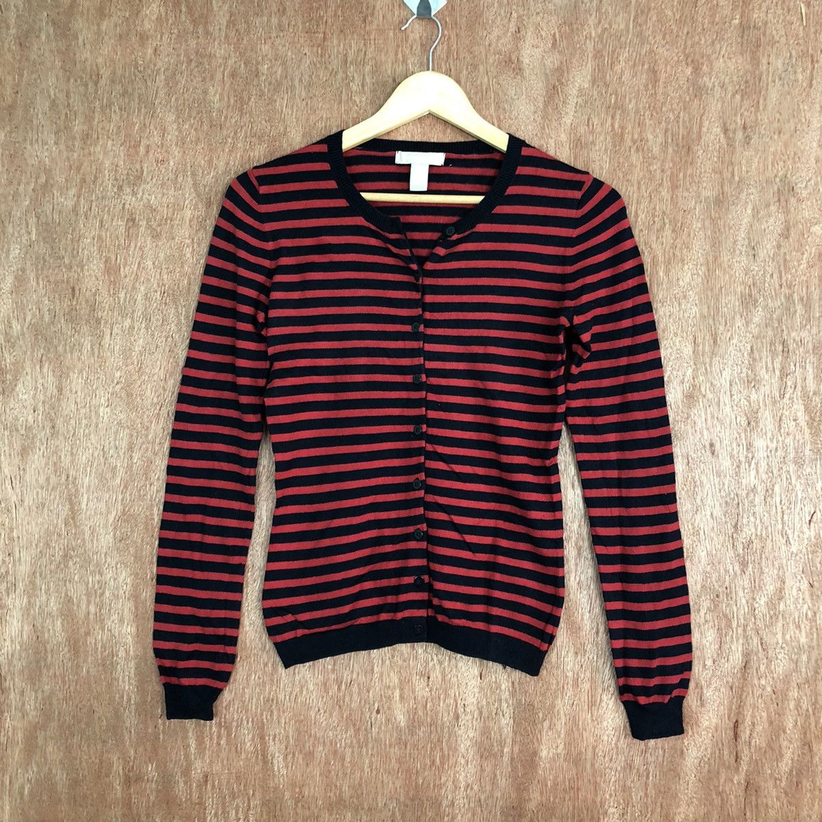 Japanese Brand × OVER THE STRiPES Banana Republic Stripes Black Red Cardigan #6111 Size US XS / EU 42 / 0 - 1 Thumbnail