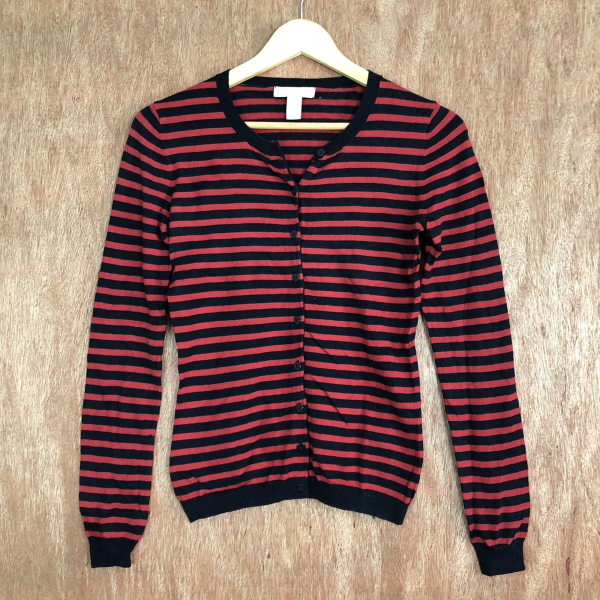 Japanese Brand × OVER THE STRiPES Banana Republic Stripes Black Red Cardigan #6111 Size US XS / EU 42 / 0 - 3 Thumbnail