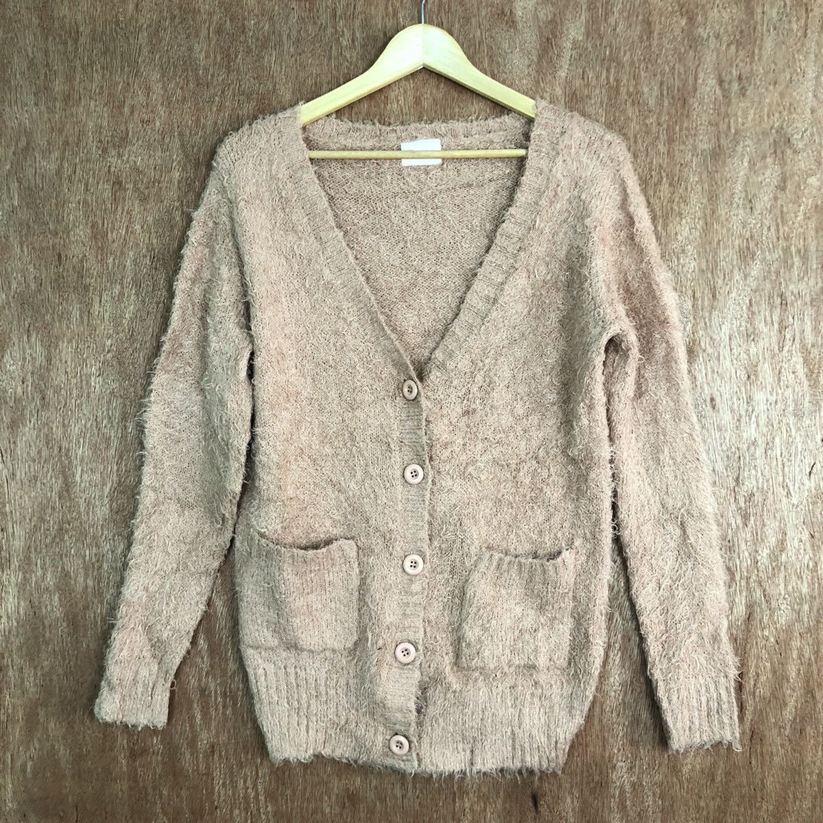 Homespun Knitwear Emsexcite Peach cardigan Mohair Shag Shaggy Knitwear #c373 Size US M / EU 48-50 / 2 - 1 Thumbnail