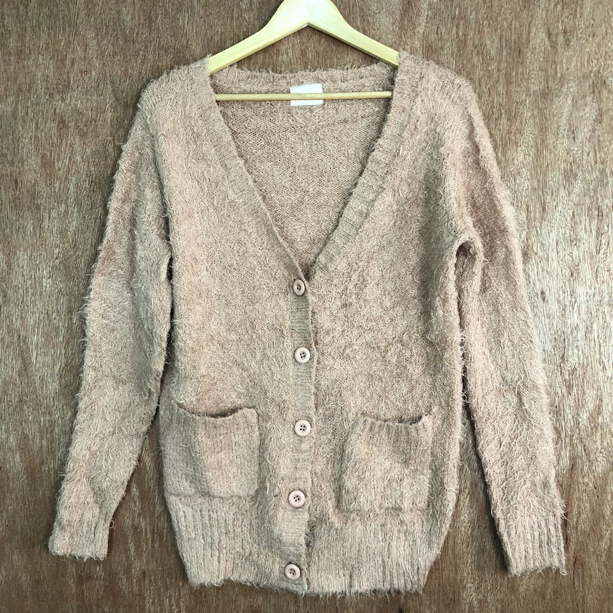 Homespun Knitwear Emsexcite Peach cardigan Mohair Shag Shaggy Knitwear #c373 Size US M / EU 48-50 / 2 - 3 Thumbnail