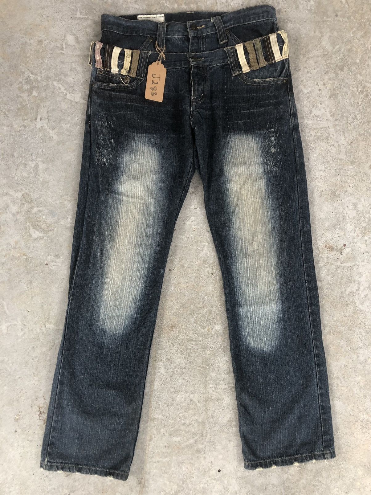 image of Hysteric Glamour Double Waist Distressed Jeans in Blue, Men's (Size 33)