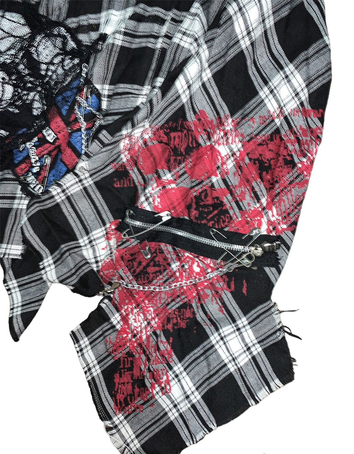 Fashion Victim MAD PUNKS Black Tartan Flowered Skirts Size 24" / US 00 / IT 34 - 4 Thumbnail