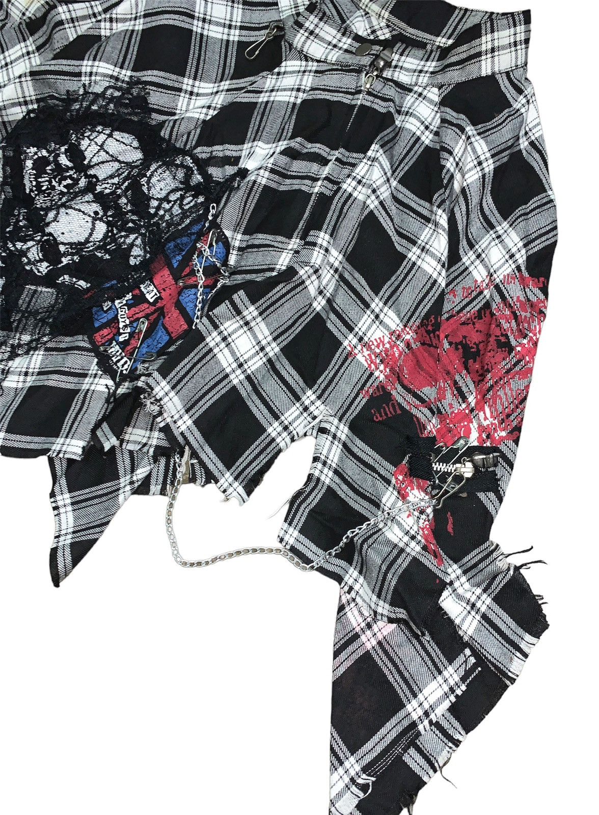 Fashion Victim MAD PUNKS Black Tartan Flowered Skirts Size 24" / US 00 / IT 34 - 3 Thumbnail