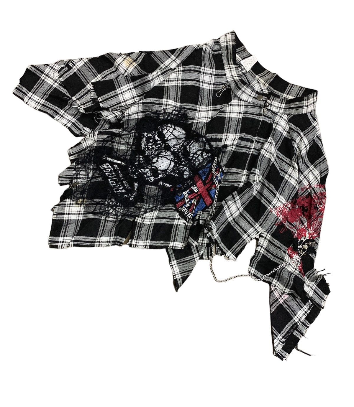 Fashion Victim MAD PUNKS Black Tartan Flowered Skirts Size 24" / US 00 / IT 34 - 1 Thumbnail