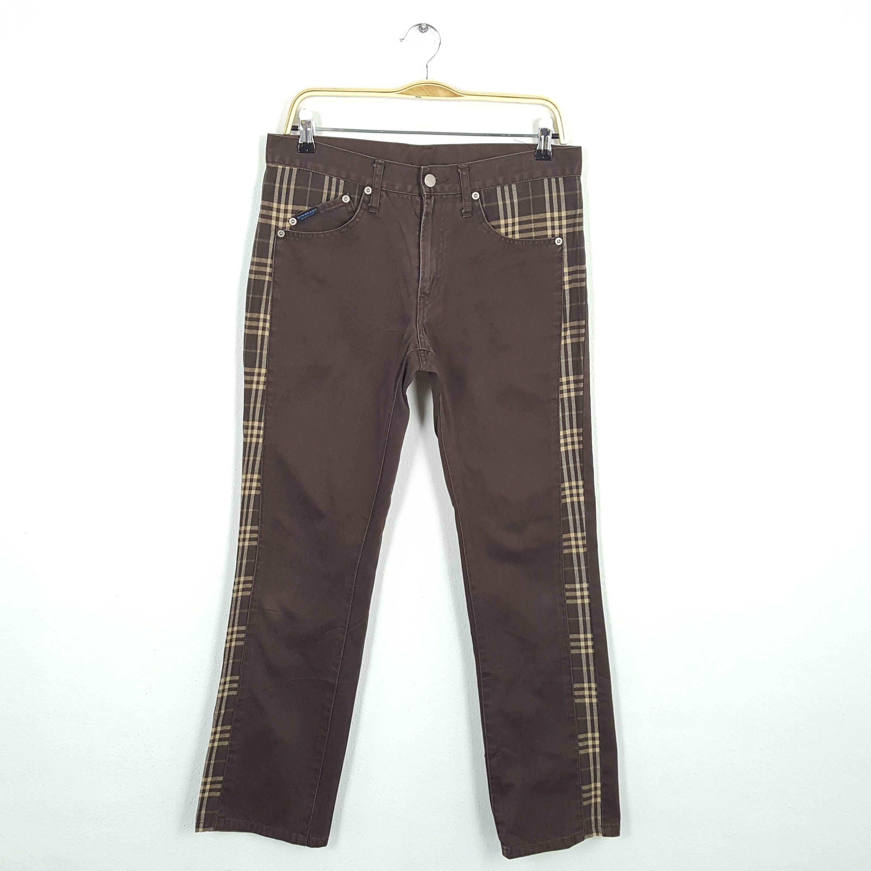 image of Burberry London Blue Label Nova Check Trousers Pants in Brown, Men's (Size 32)