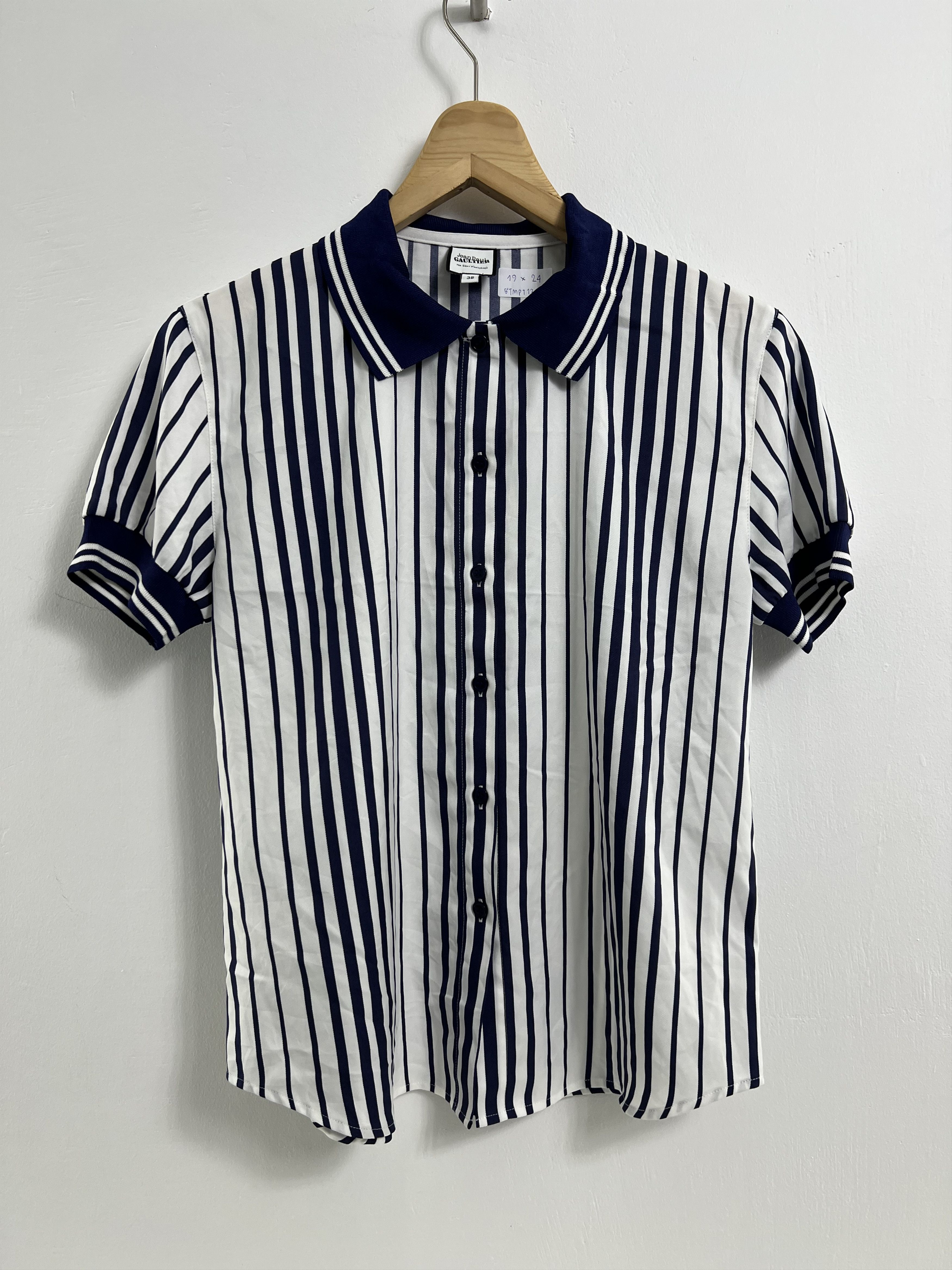 Chemisier Court Vintage Jean Paul Gaultier - Thème Paris, Taille S, Coton, Manches Bouffantes, Occasion Parfait état