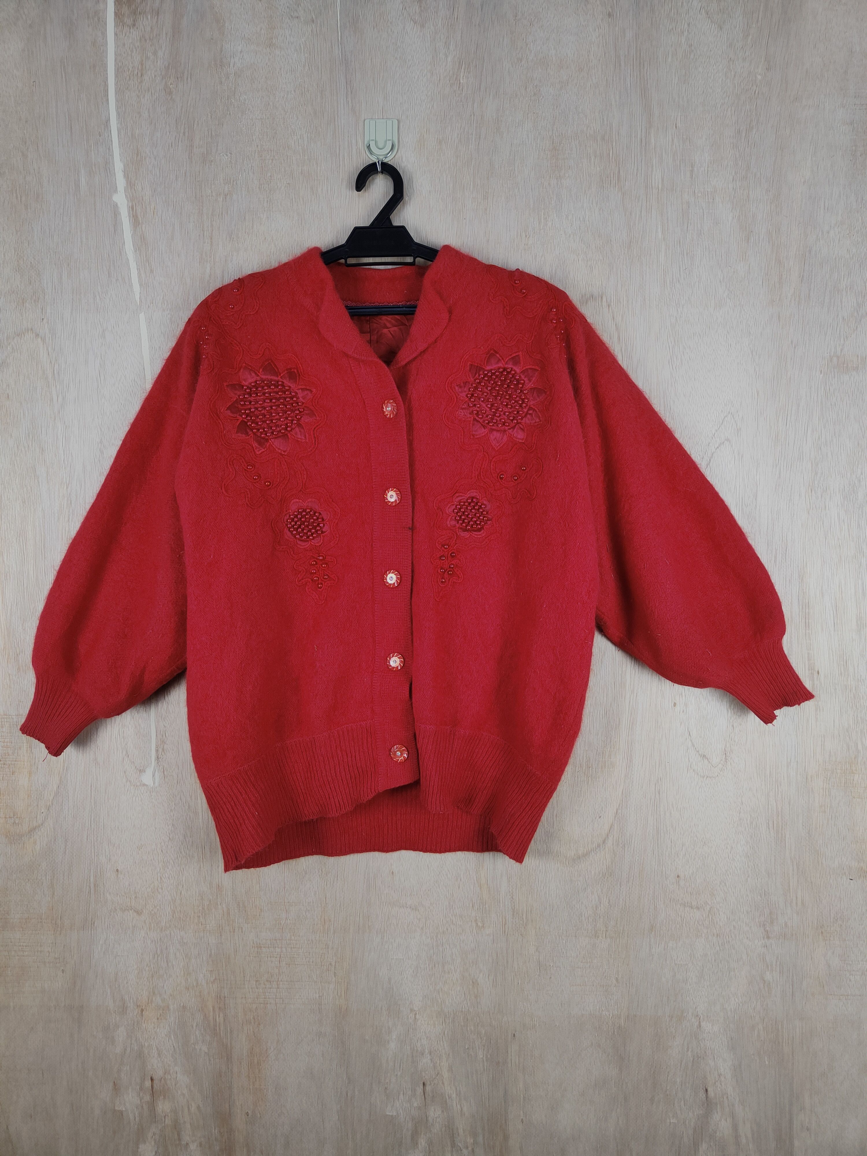 Homespun Knitwear × Japanese Brand Japanese Brand Red Cardigan knitwear #S299 Size L / US 10 / IT 46 - 1 Thumbnail