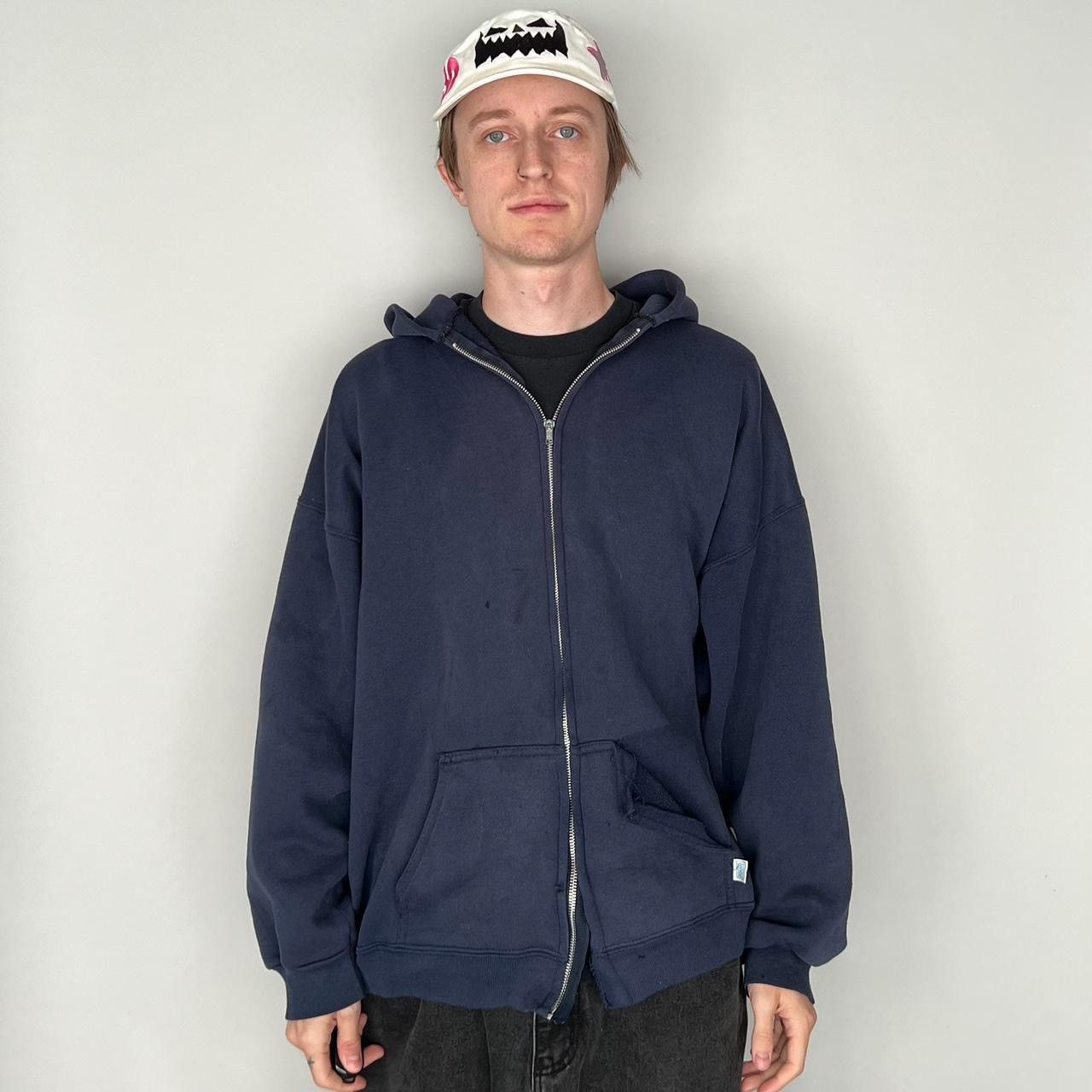 Vintage 90’s Faded Blank Navy Zip Up Hoodie