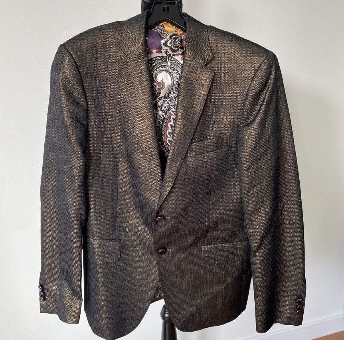ETRO Men’s Cotton Metallic Bronze Textured Two Button Blazer