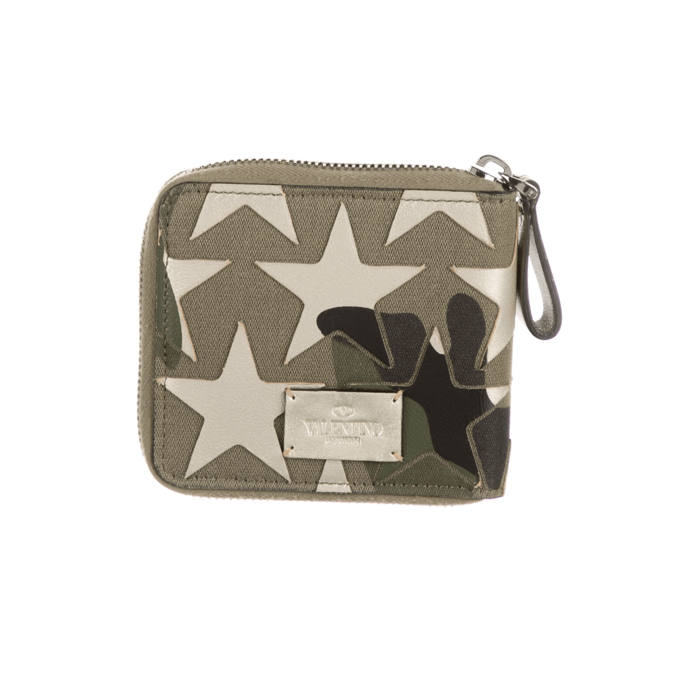 Valentino Leather Stars Embossed Camo Zip Wallet
