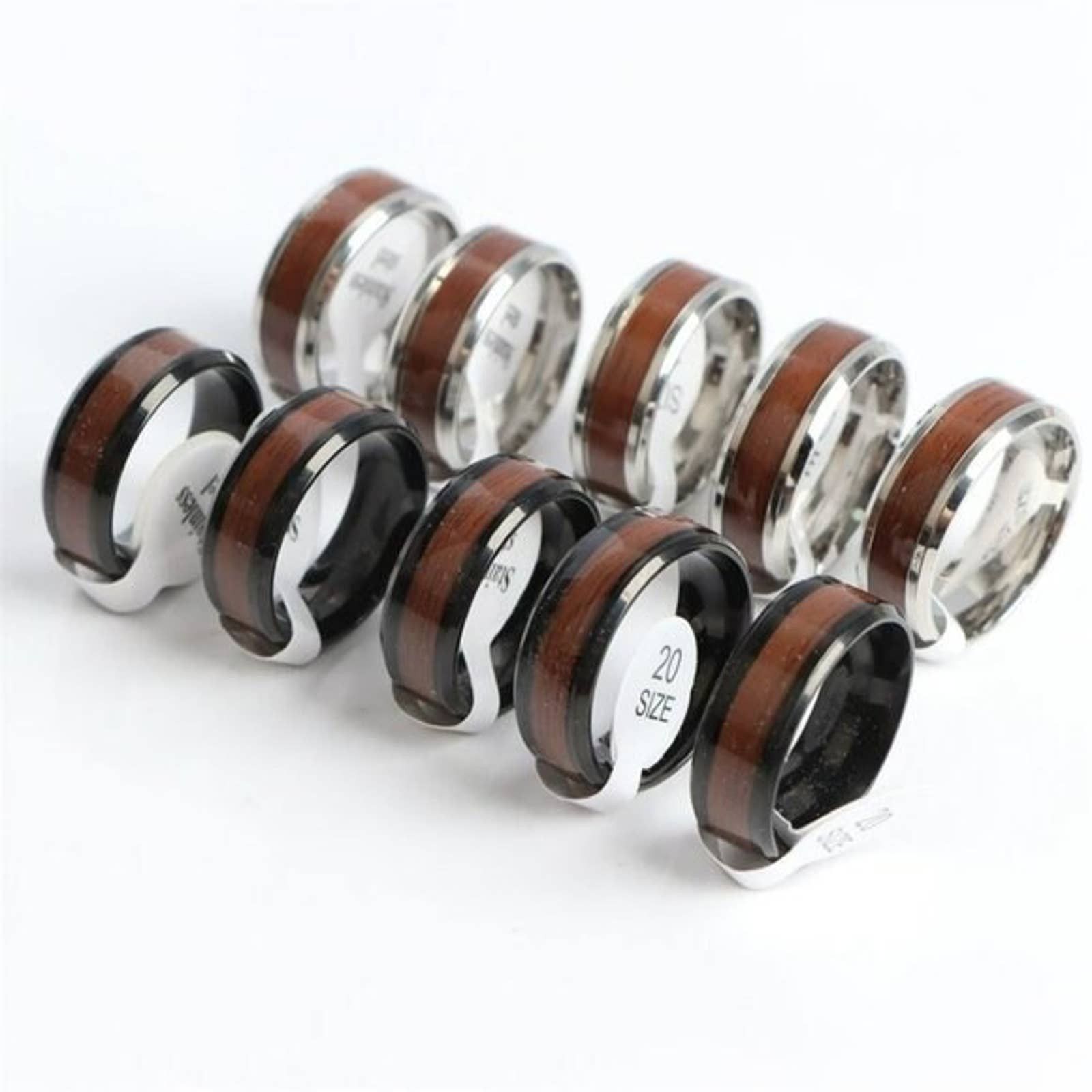 Homemade Tree Timber Pattern Wood Stainless Steel Rings | Grailed