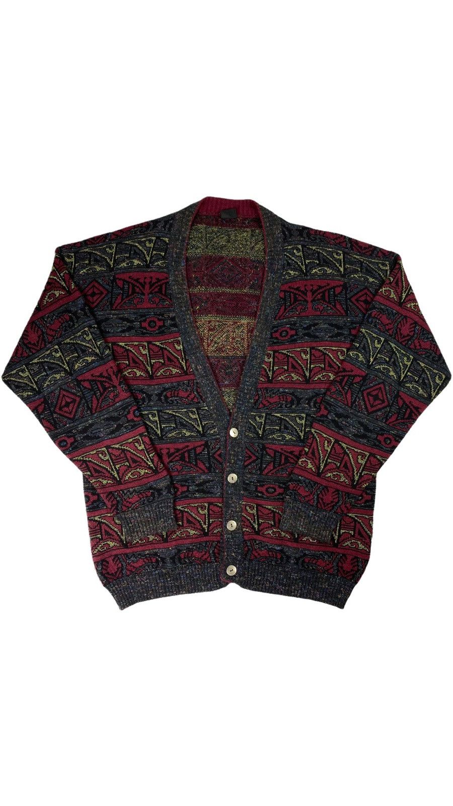Vintage 🔥LASTDROP🔥 90s Coloured Cable Knitted Sweater Cardigan Size US XL / EU 56 / 4 - 1 Thumbnail