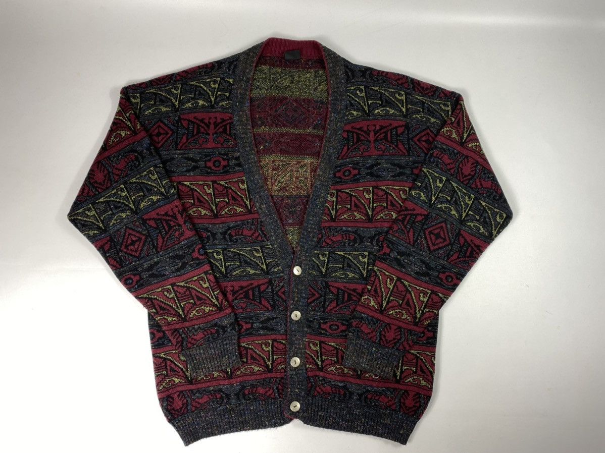 Vintage 🔥LASTDROP🔥 90s Coloured Cable Knitted Sweater Cardigan Size US XL / EU 56 / 4 - 2 Thumbnail