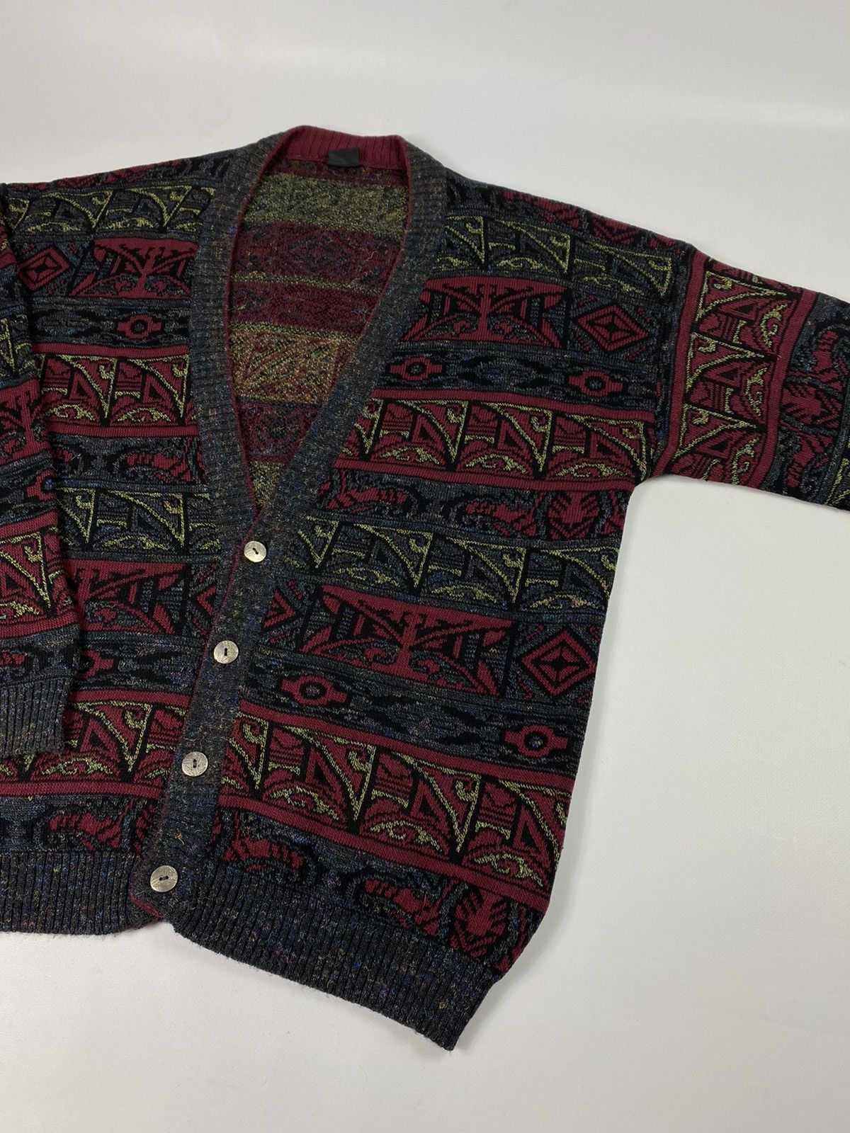 Vintage 🔥LASTDROP🔥 90s Coloured Cable Knitted Sweater Cardigan Size US XL / EU 56 / 4 - 3 Thumbnail