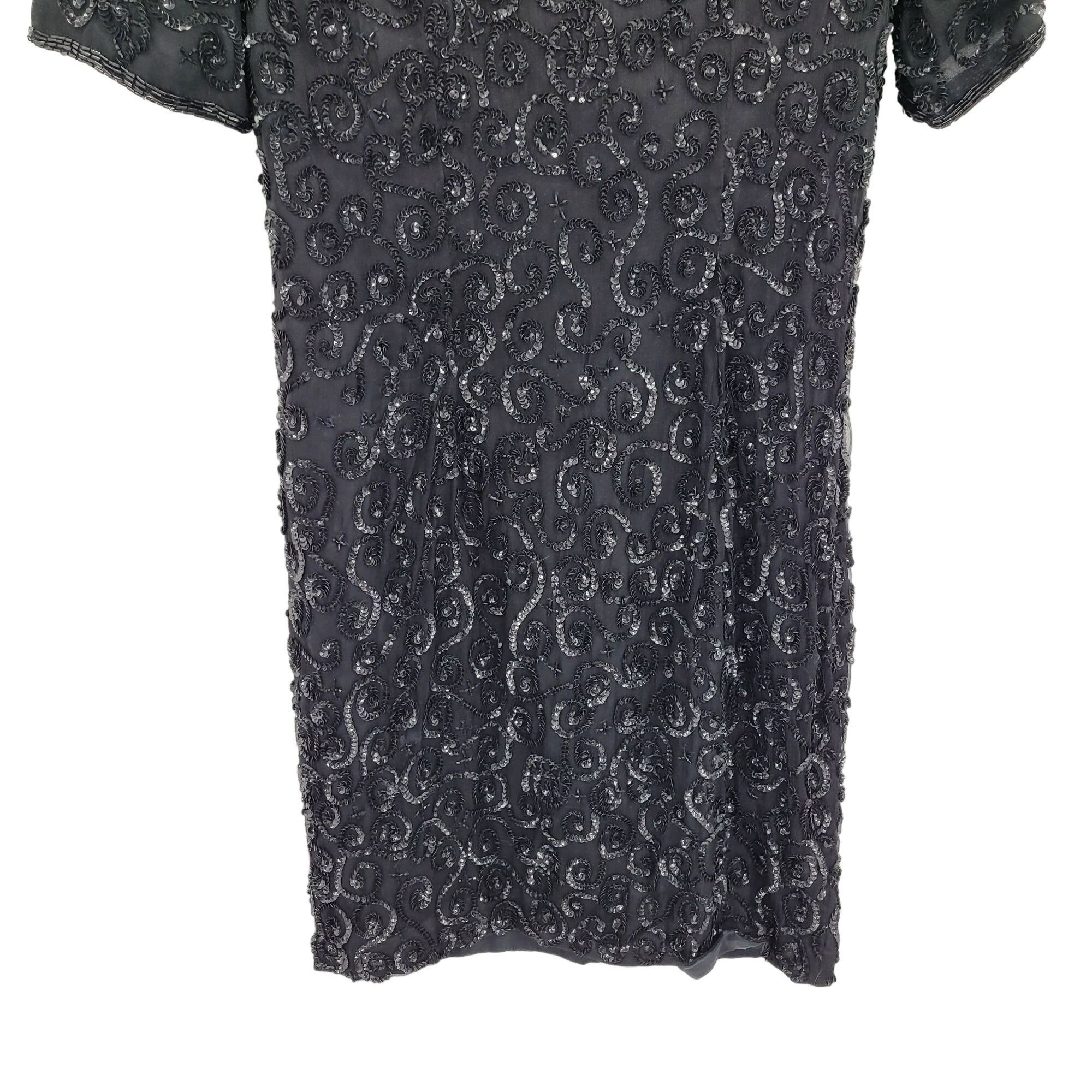 80's Niteline Dress Silk Formal Sequin Beaded Black 4 -  www.rajagirimanappuram.com