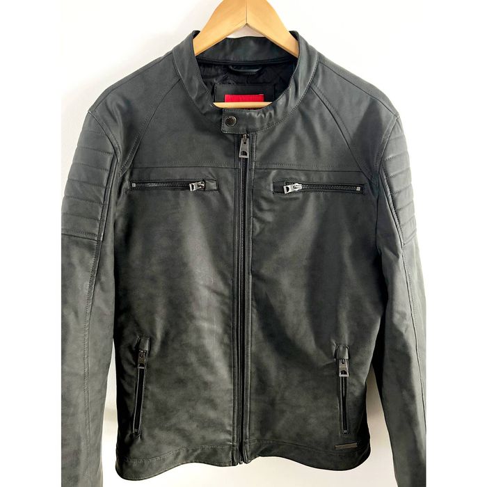 Guess Guess LA Black Faux Leather Jacket w/ Removable Hood Mens M | Grailed