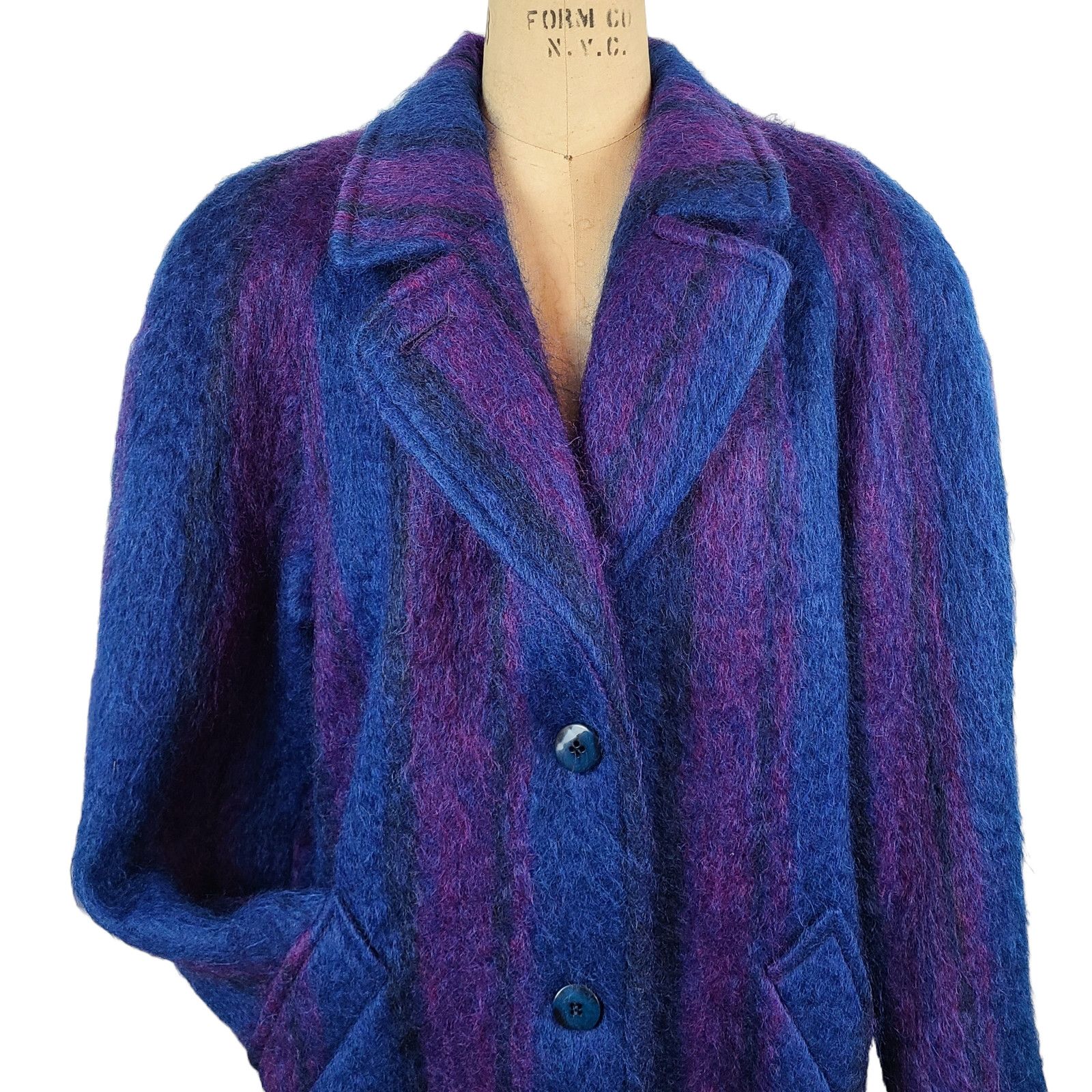 Vintage Vintage mohair coat fushia blue black raglan sleeve maxi L Grailed