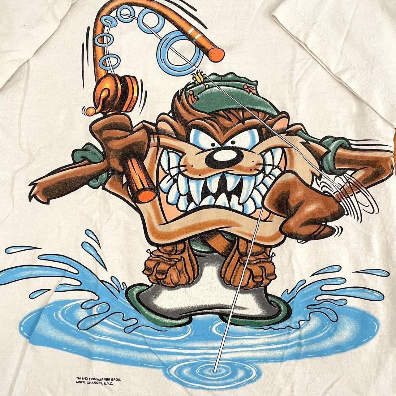 Changes × Vintage Vintage 90s Taz Fishing T-shirt 🐠🐟🎣 | Grailed