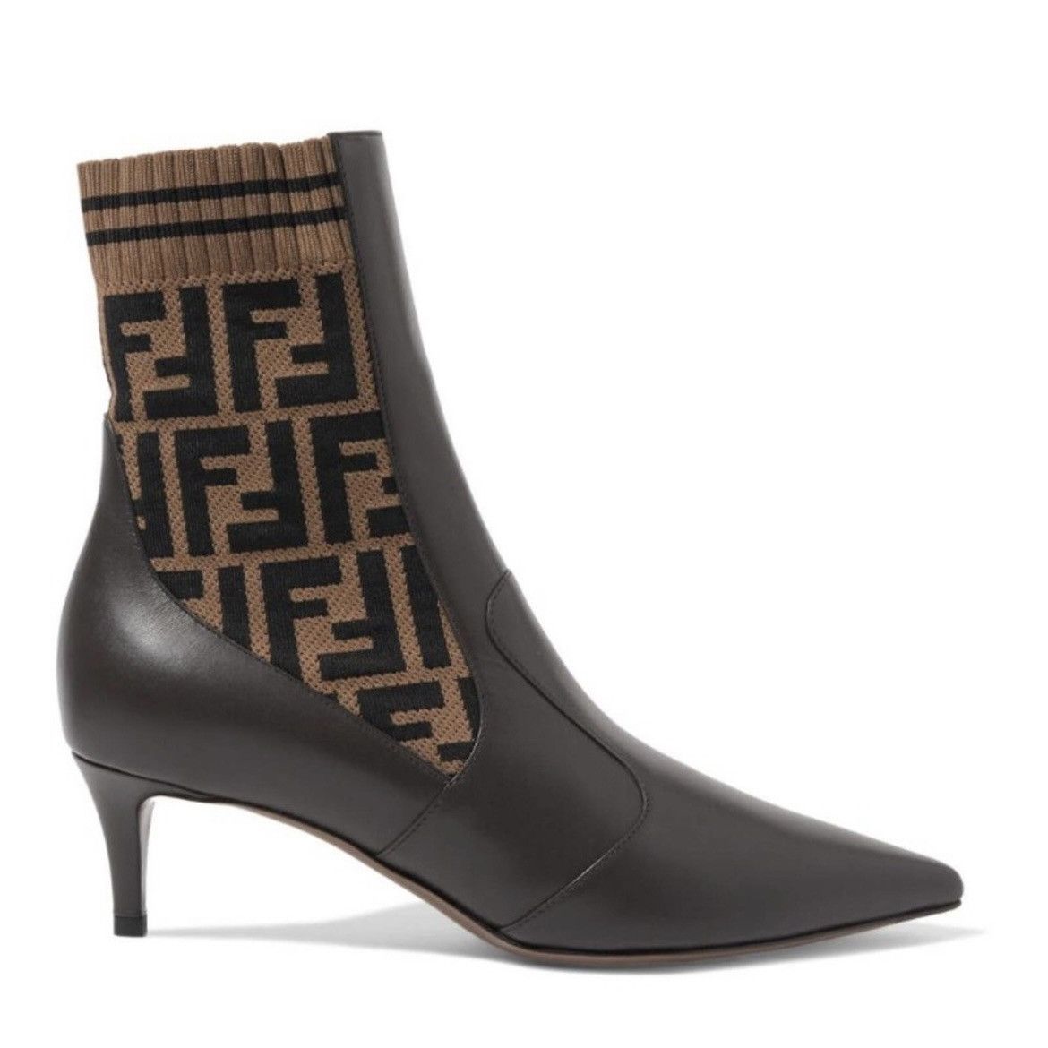 Rockoko FF logo stretch knit leather ankle boots