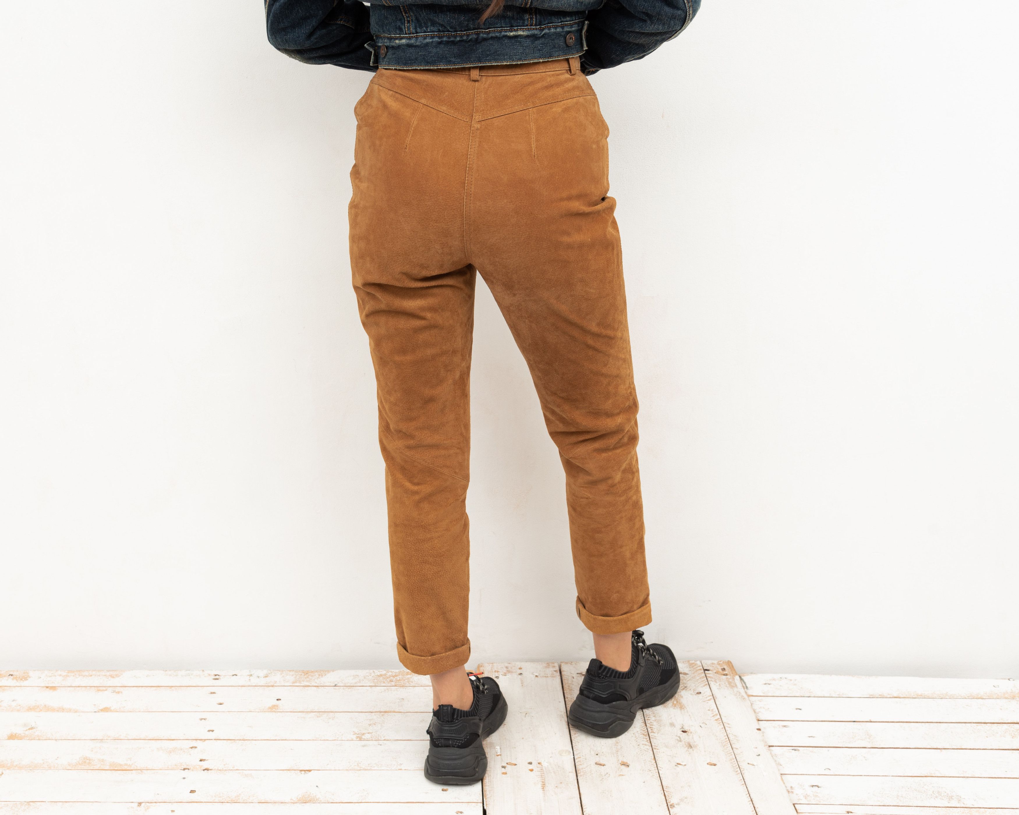 Other × Vintage Genuine US 4 Suede UK 8 Leather High Waisted Trousers Pants Size 27" / US 4 / IT 40 - 4 Thumbnail