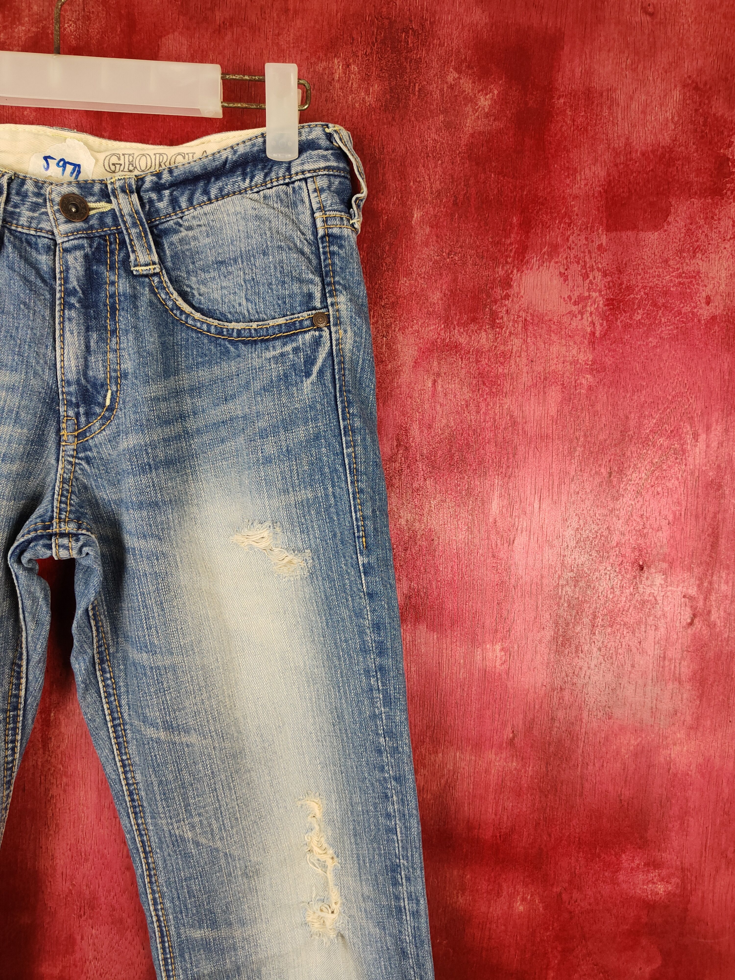 Japanese Brand Georgia Love Blue Faded Distressed Denim #5971 Size US 29 - 5 Thumbnail