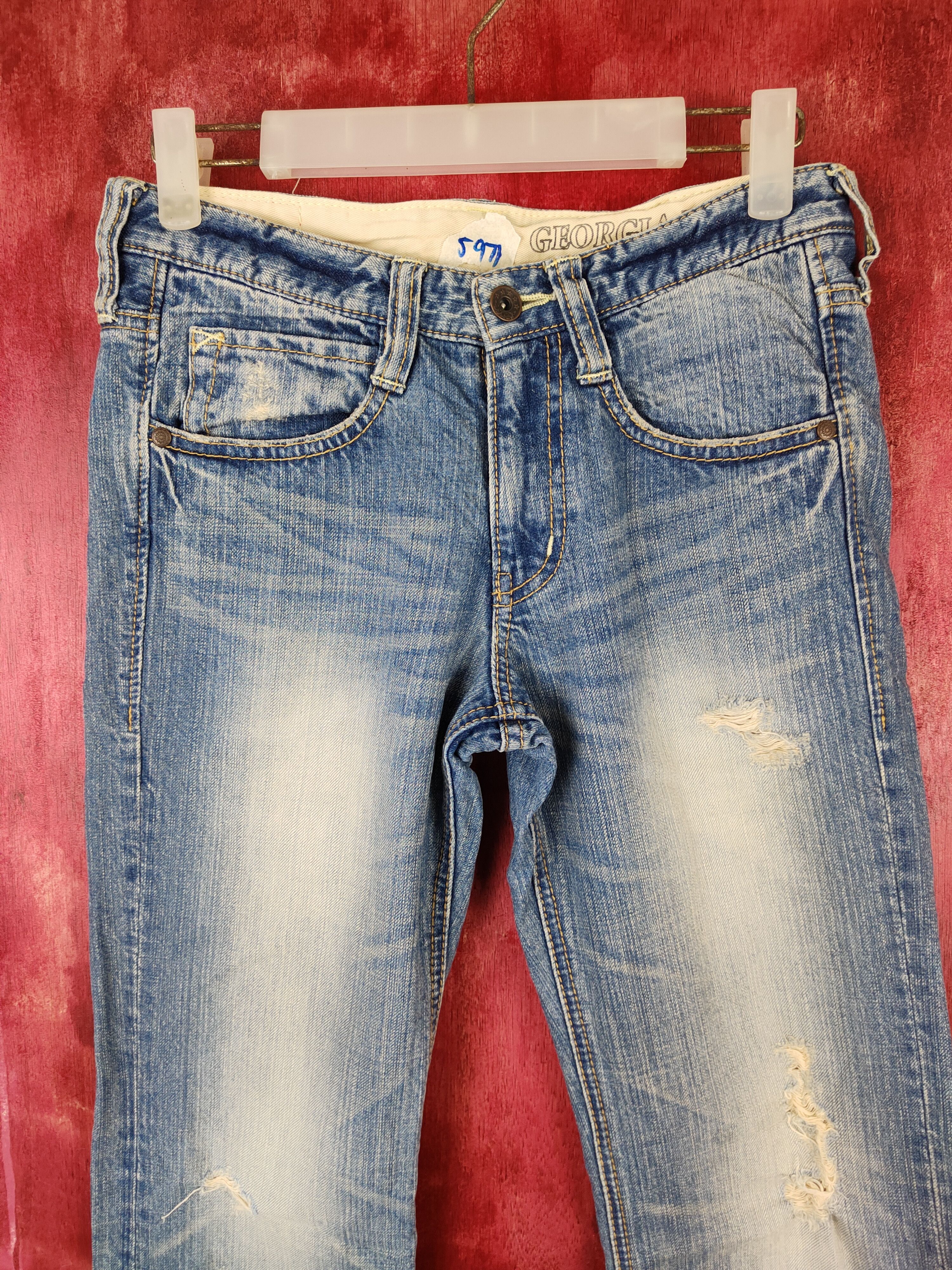 Japanese Brand Georgia Love Blue Faded Distressed Denim #5971 Size US 29 - 2 Thumbnail