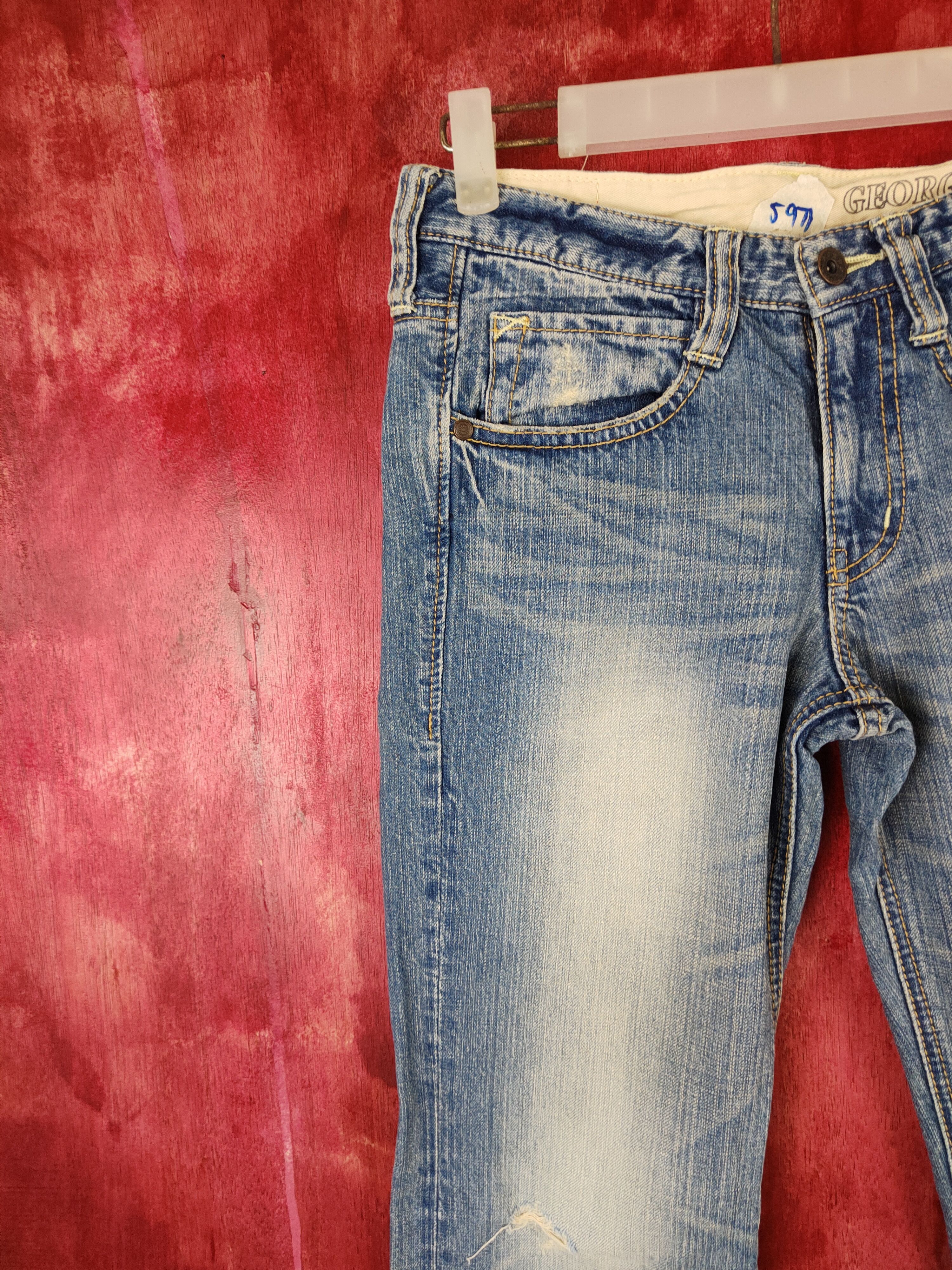 Japanese Brand Georgia Love Blue Faded Distressed Denim #5971 Size US 29 - 3 Thumbnail