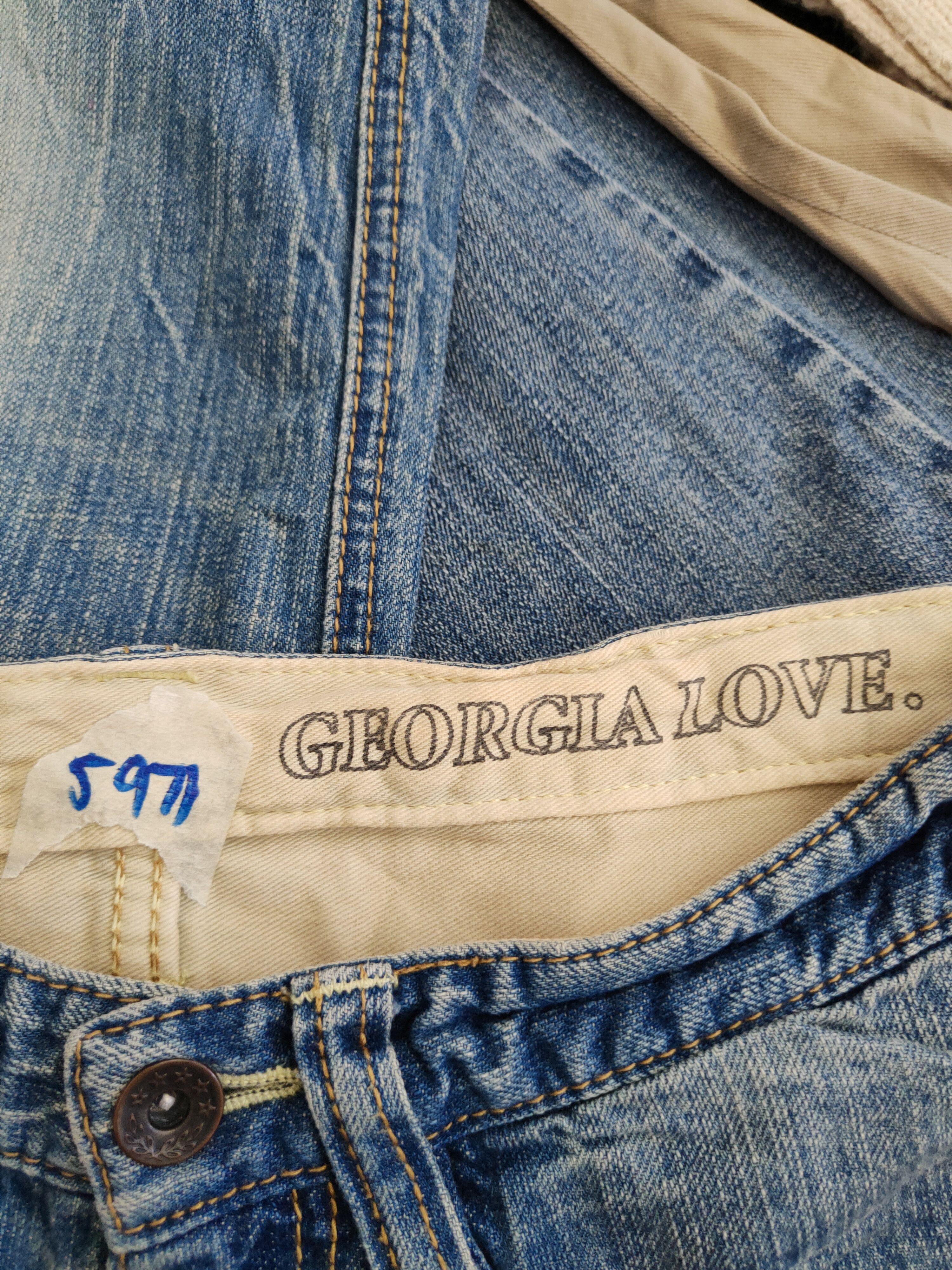Japanese Brand Georgia Love Blue Faded Distressed Denim #5971 Size US 29 - 15 Thumbnail