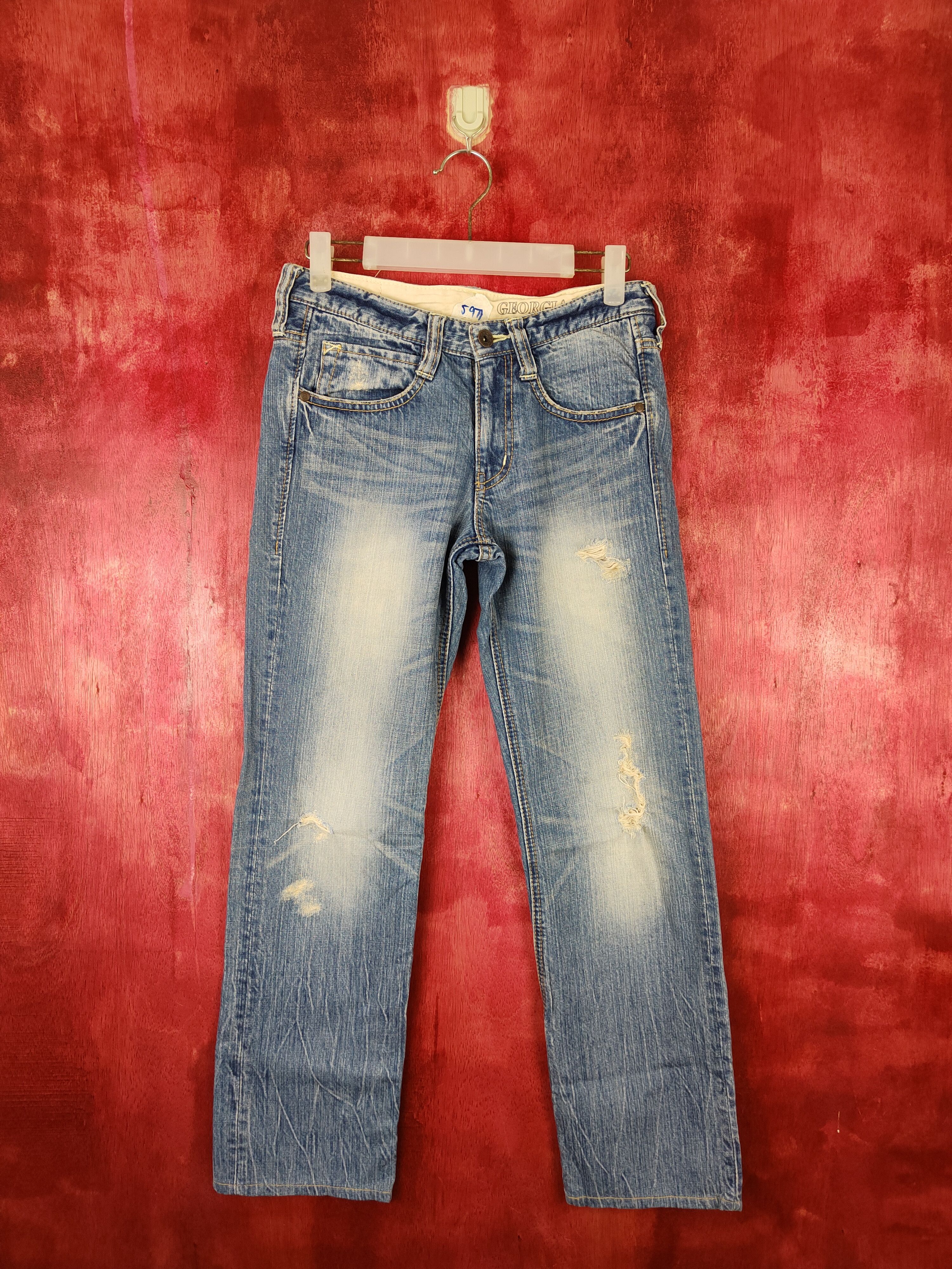 Japanese Brand Georgia Love Blue Faded Distressed Denim #5971 Size US 29 - 1 Thumbnail