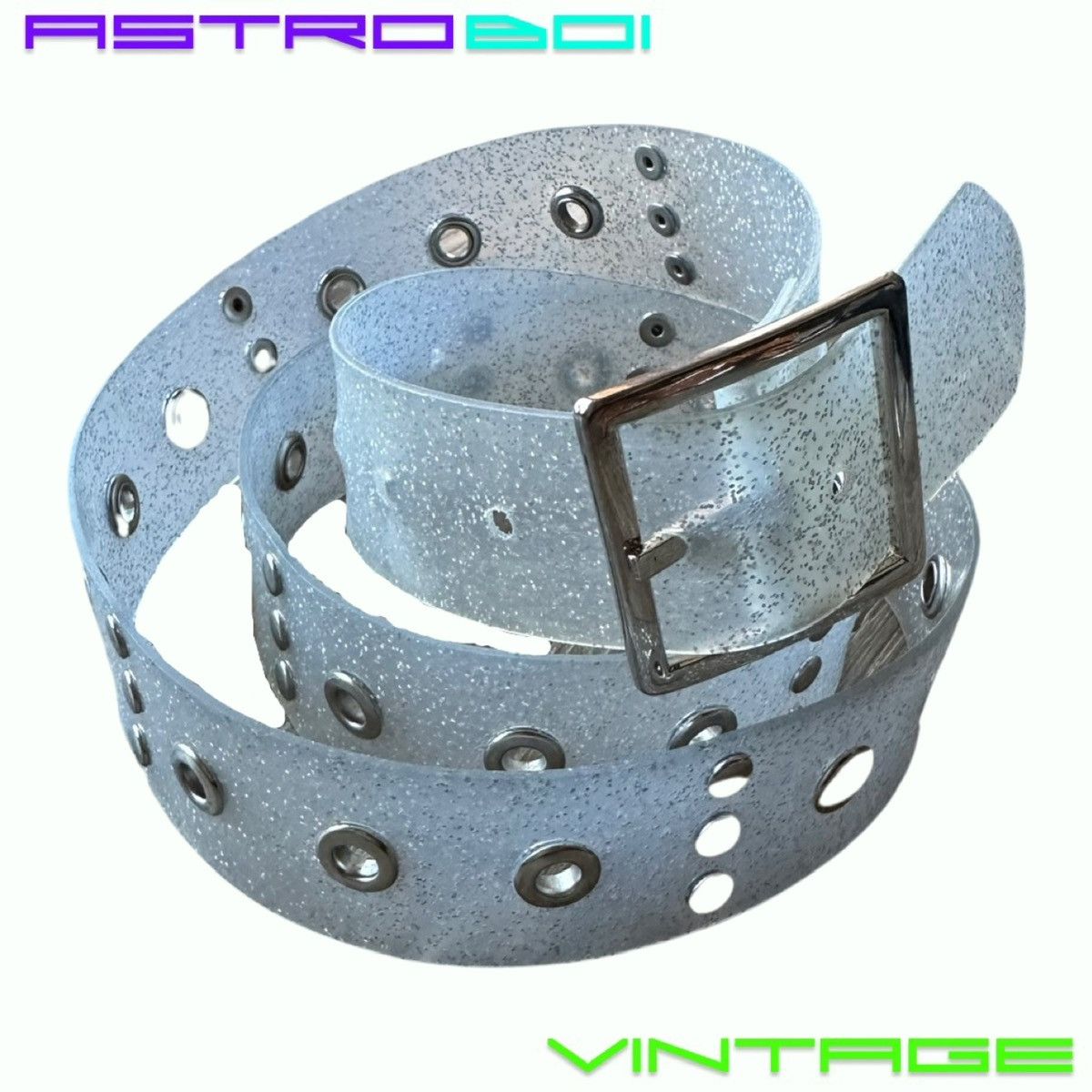 Vintage CLEAR SILVER GLITTER RIVET PLASTIC BELT | Grailed